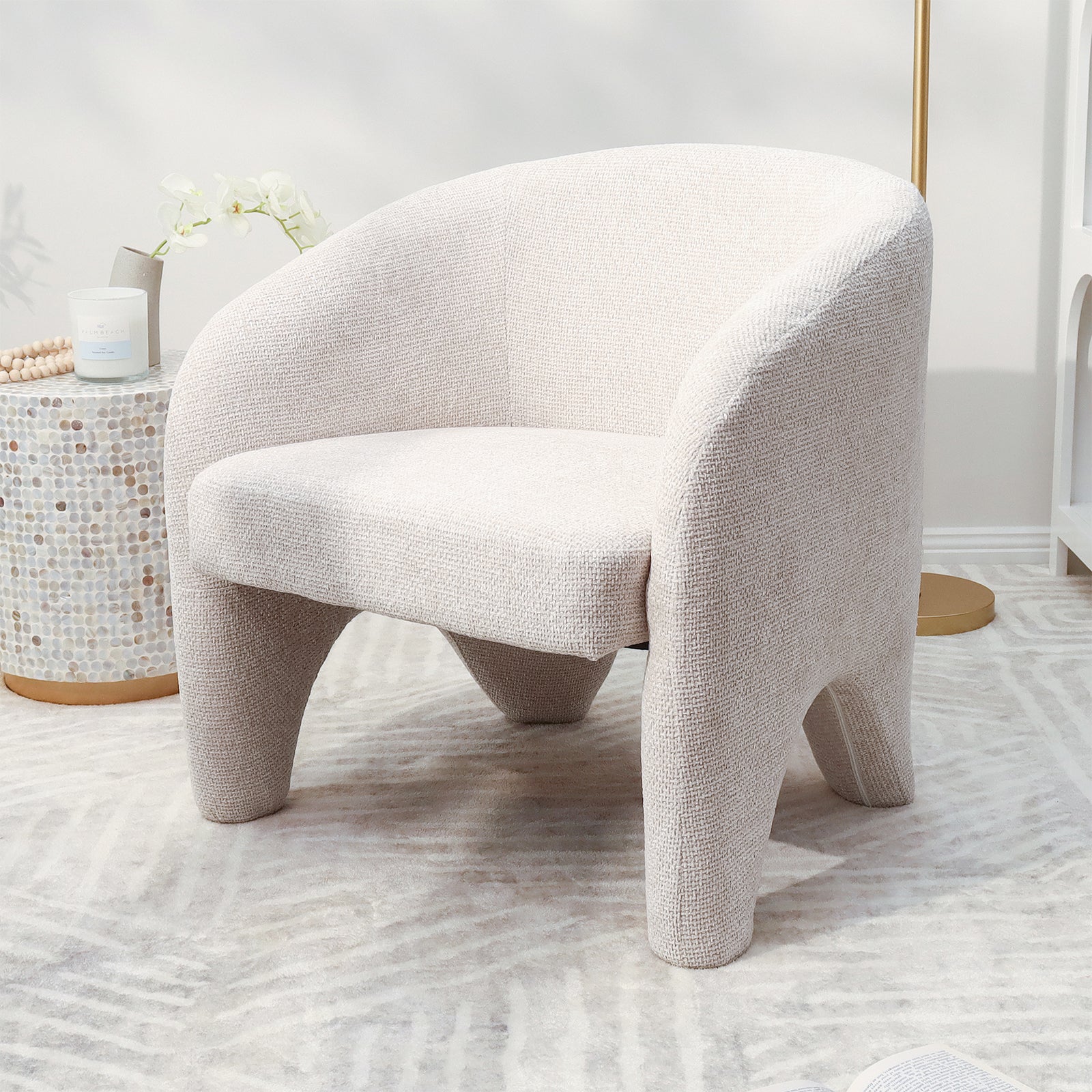 Marlona Curved Linen Chenille Accent Chair in Beige - Image 2