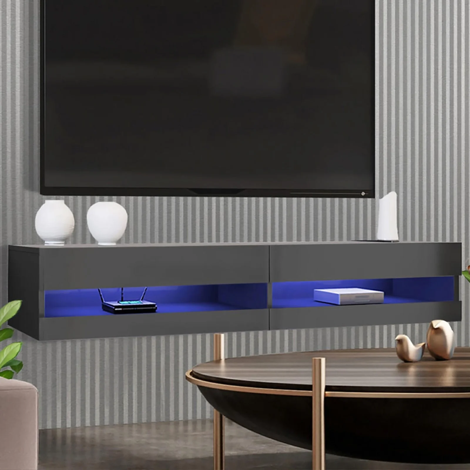 Marshall 180cm Floating LED TV Unit with Storage in Black - Image 3