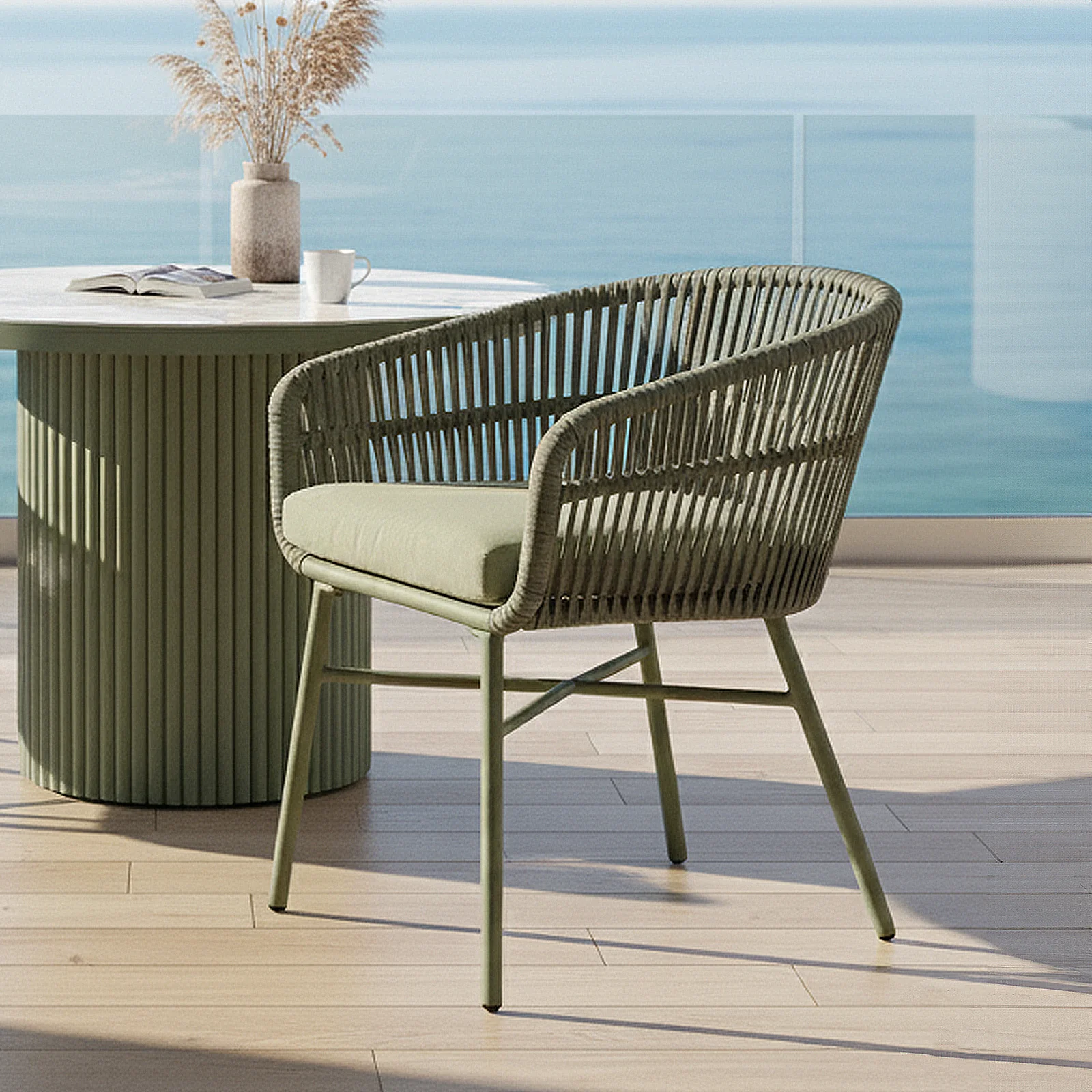 Marula Rope Outdoor Dining Chairs in Green Set of 4 - Image 2