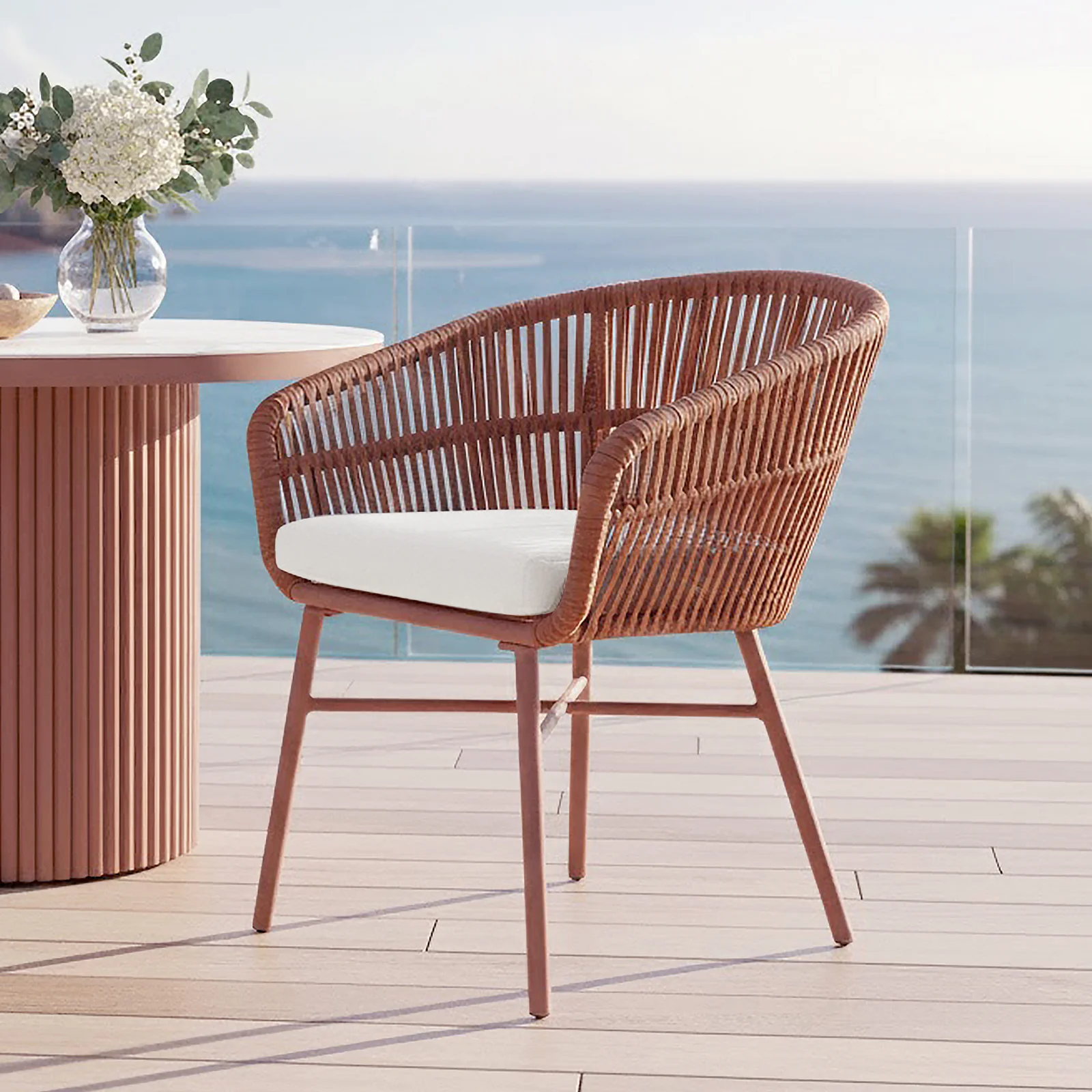 Marula Rope Outdoor Dining Chairs in Terracotta Set of 4 - Image 2