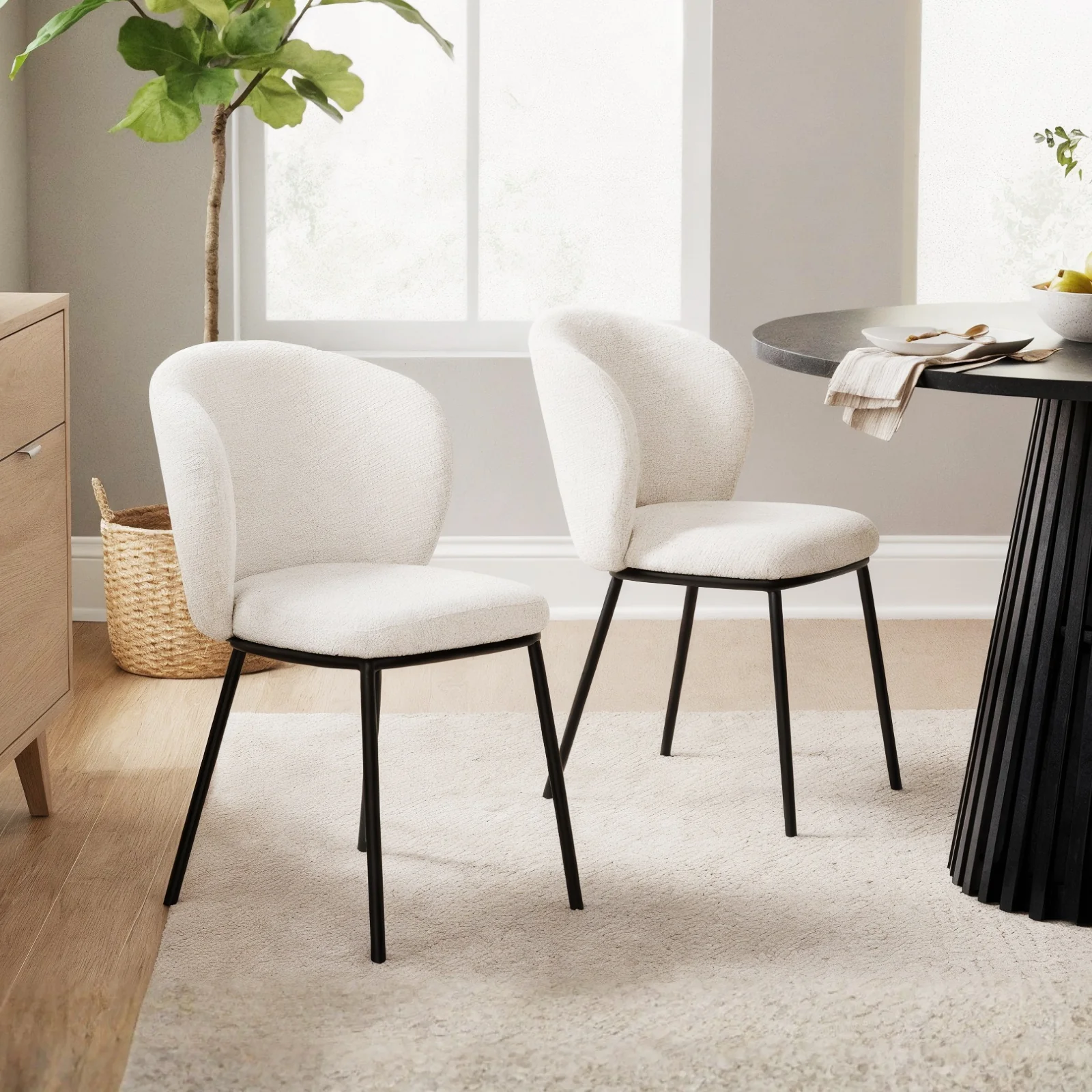 Maveri Boucle Dining Chair Set of 2 in Cream White - Image 2