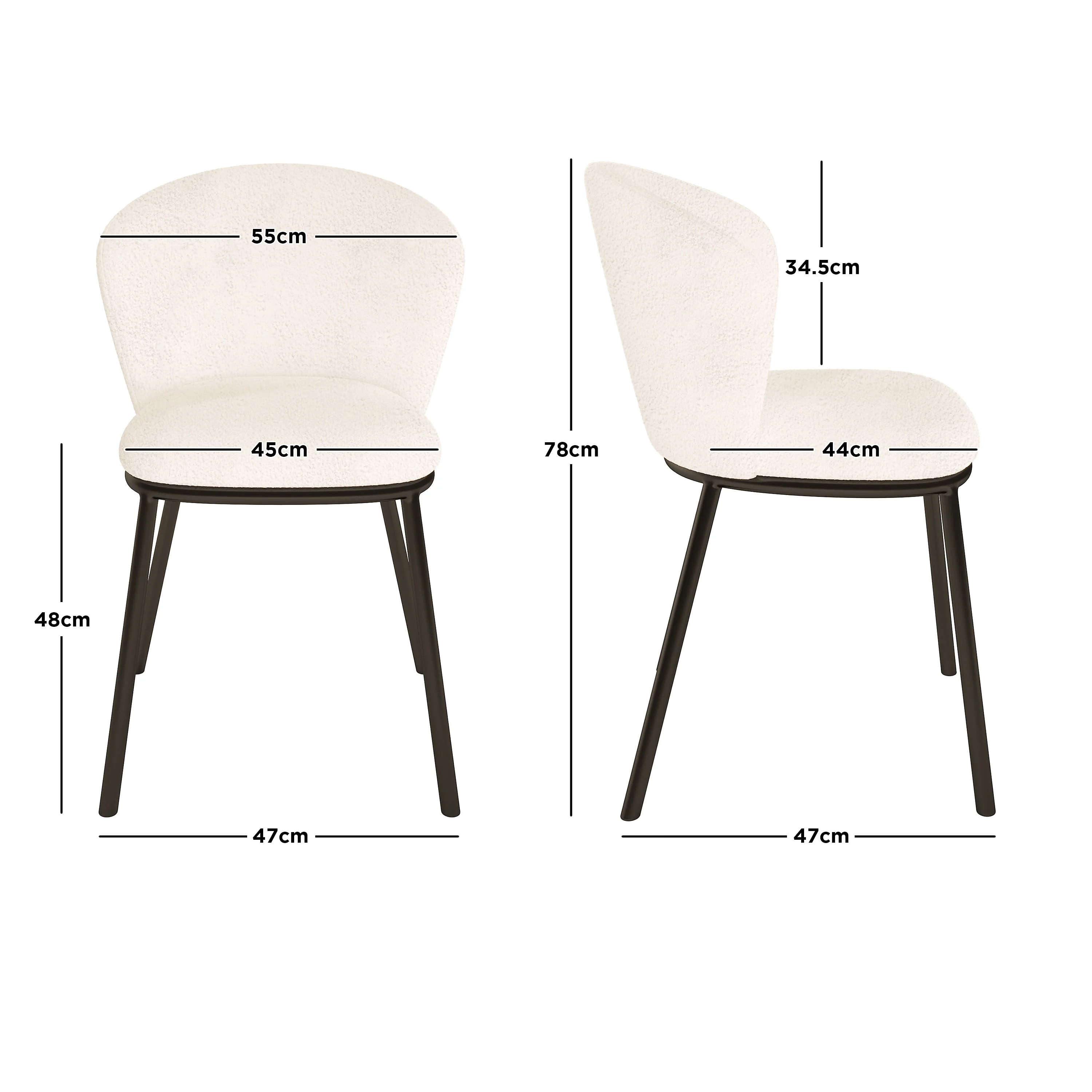 Maveri Boucle Dining Chair Set of 2 in Cream White - Image 3