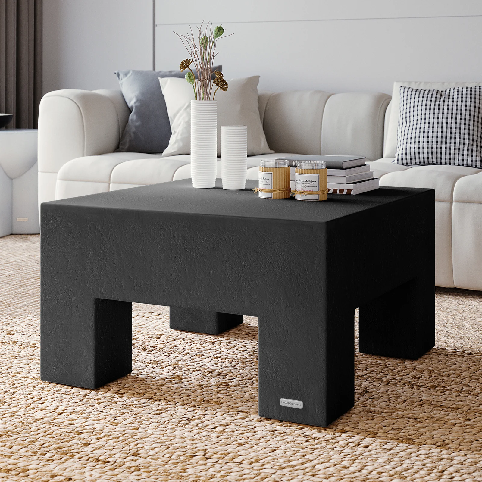 Maxon Square Outdoor Concrete Coffee Table in Black - Image 4