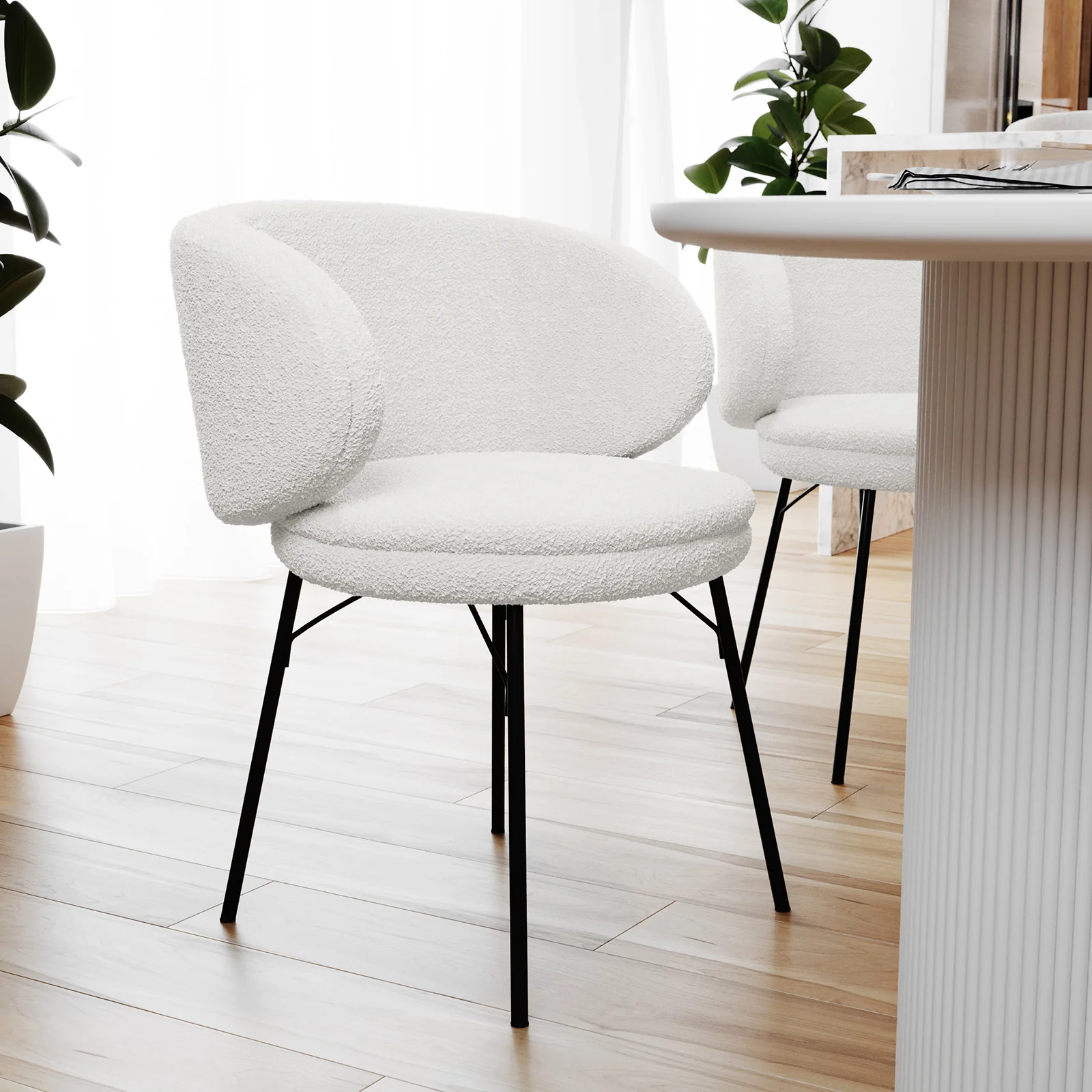 Meily Boucle Dining Chair Set of 2 in Cream White - Image 2