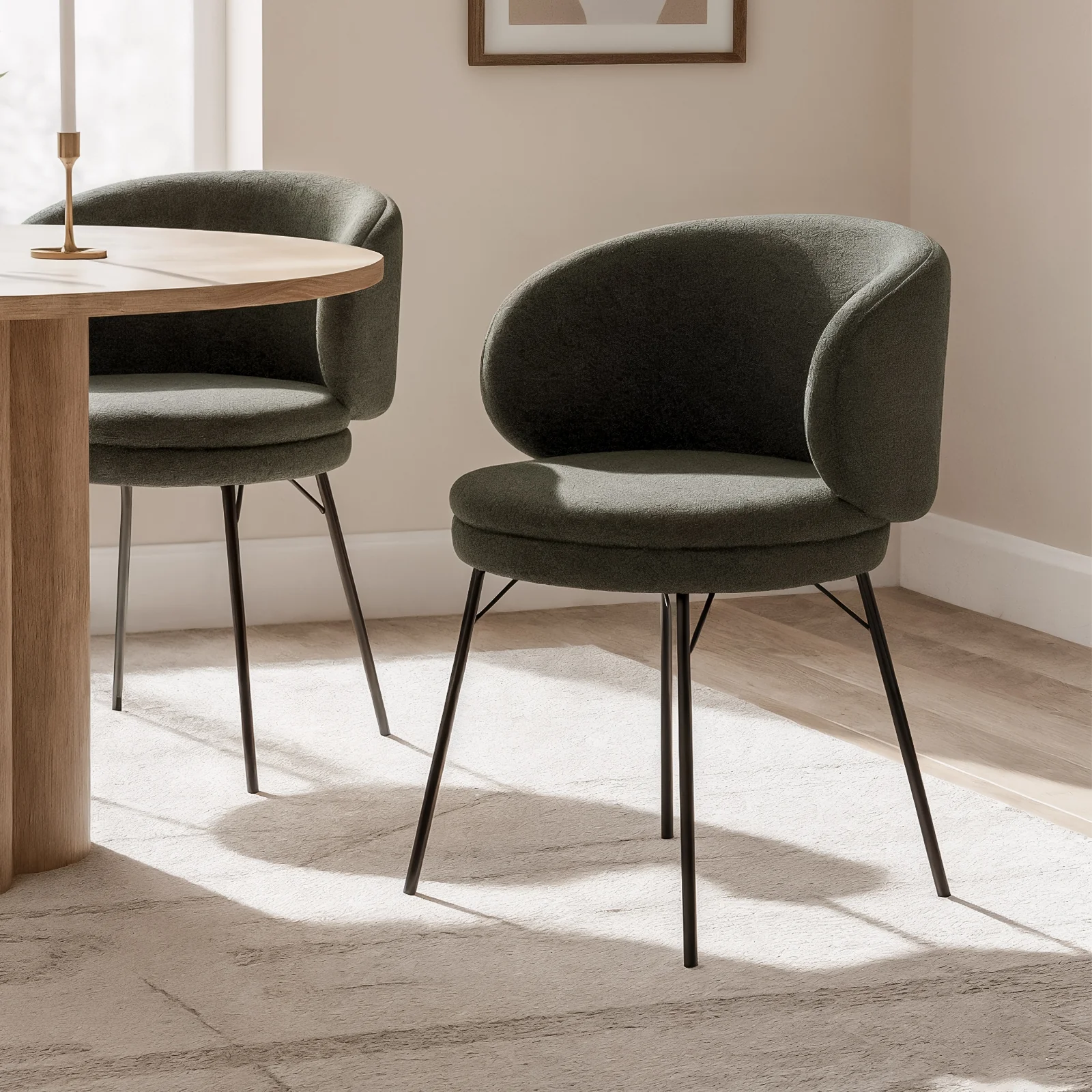 Meily Boucle Dining Chair Set of 2 in Green - Image 2