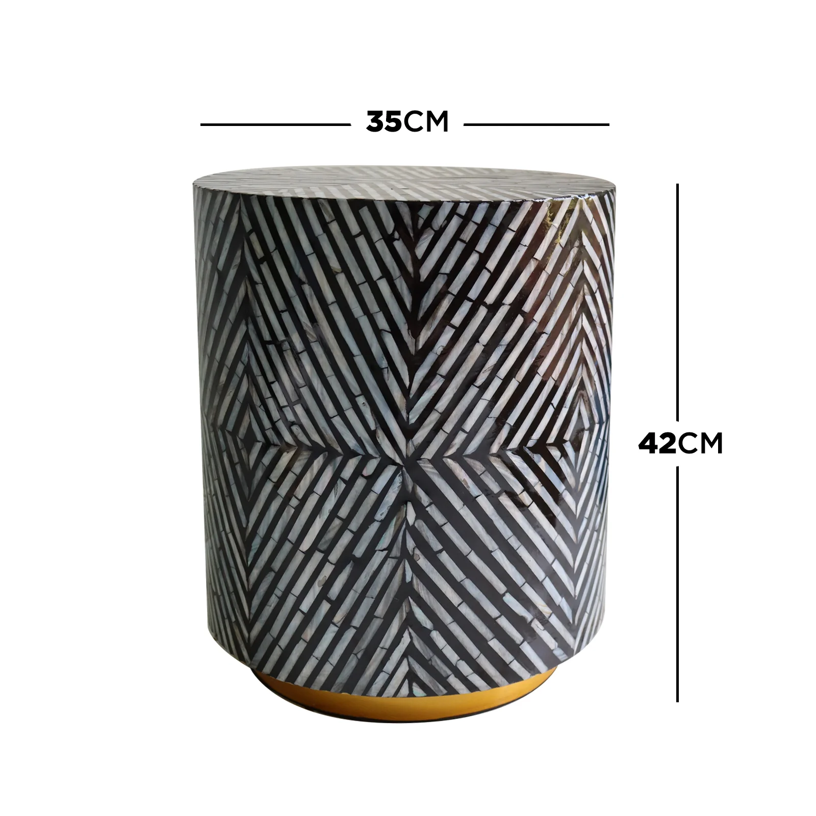 Merry 35cm Mother of Pearl Inlay Side Table in Ivory & Black - Image 3