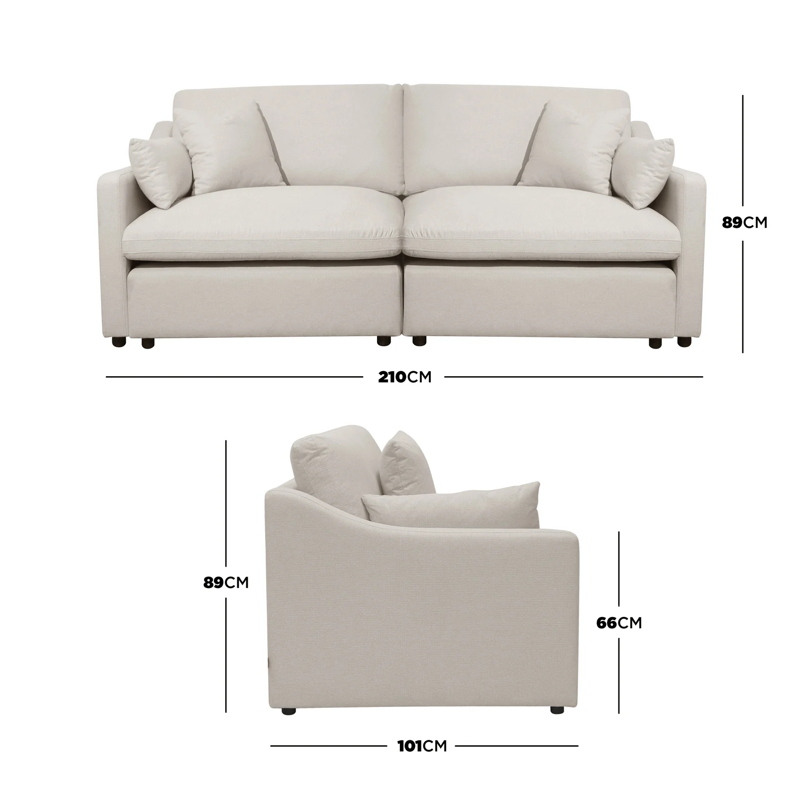 Millie 3 Seater Spill-Resistant Modular Sofa in Light Beige - Image 3