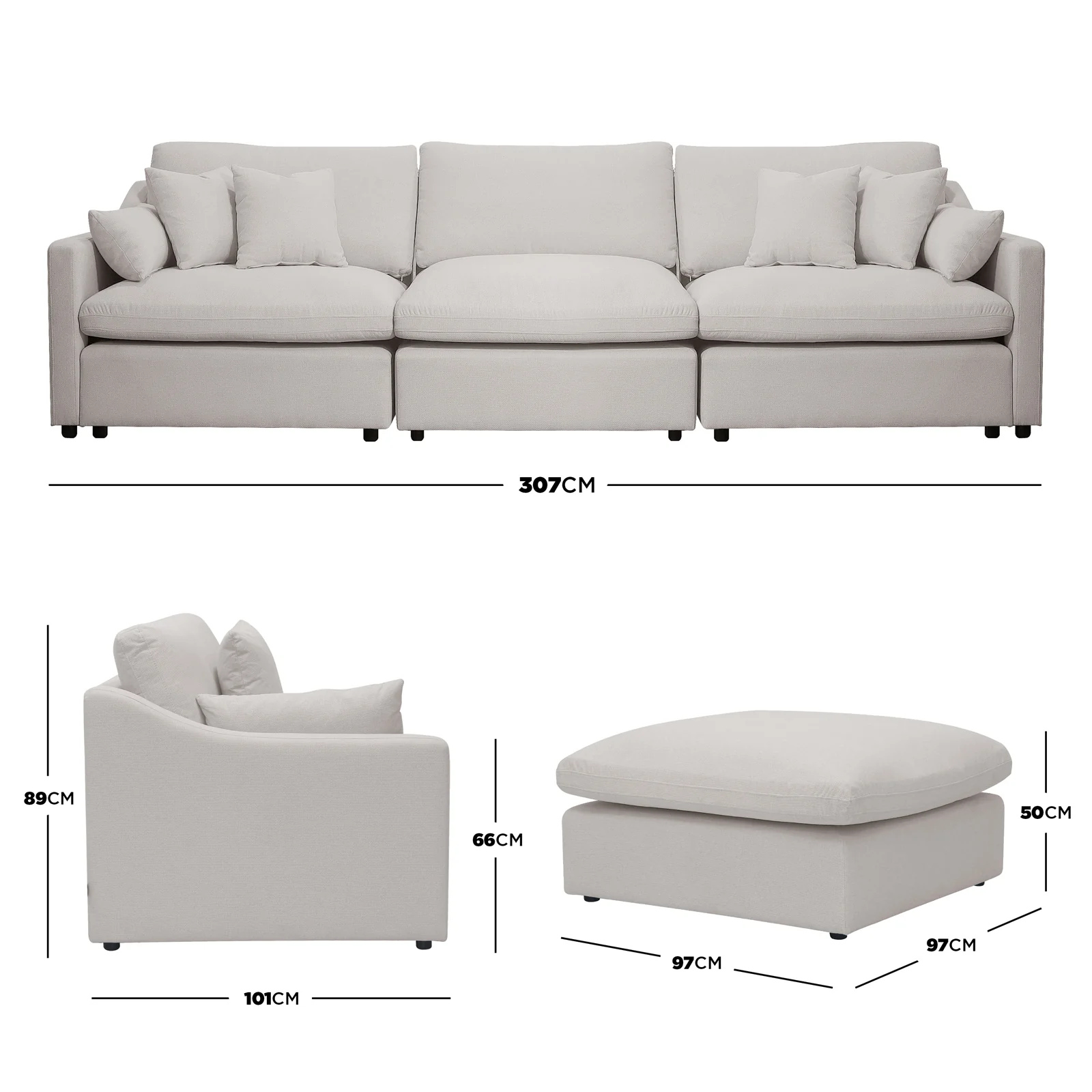 Millie 4 Seater Spill-Resistant Corner Sofa in Light Beige - Image 3