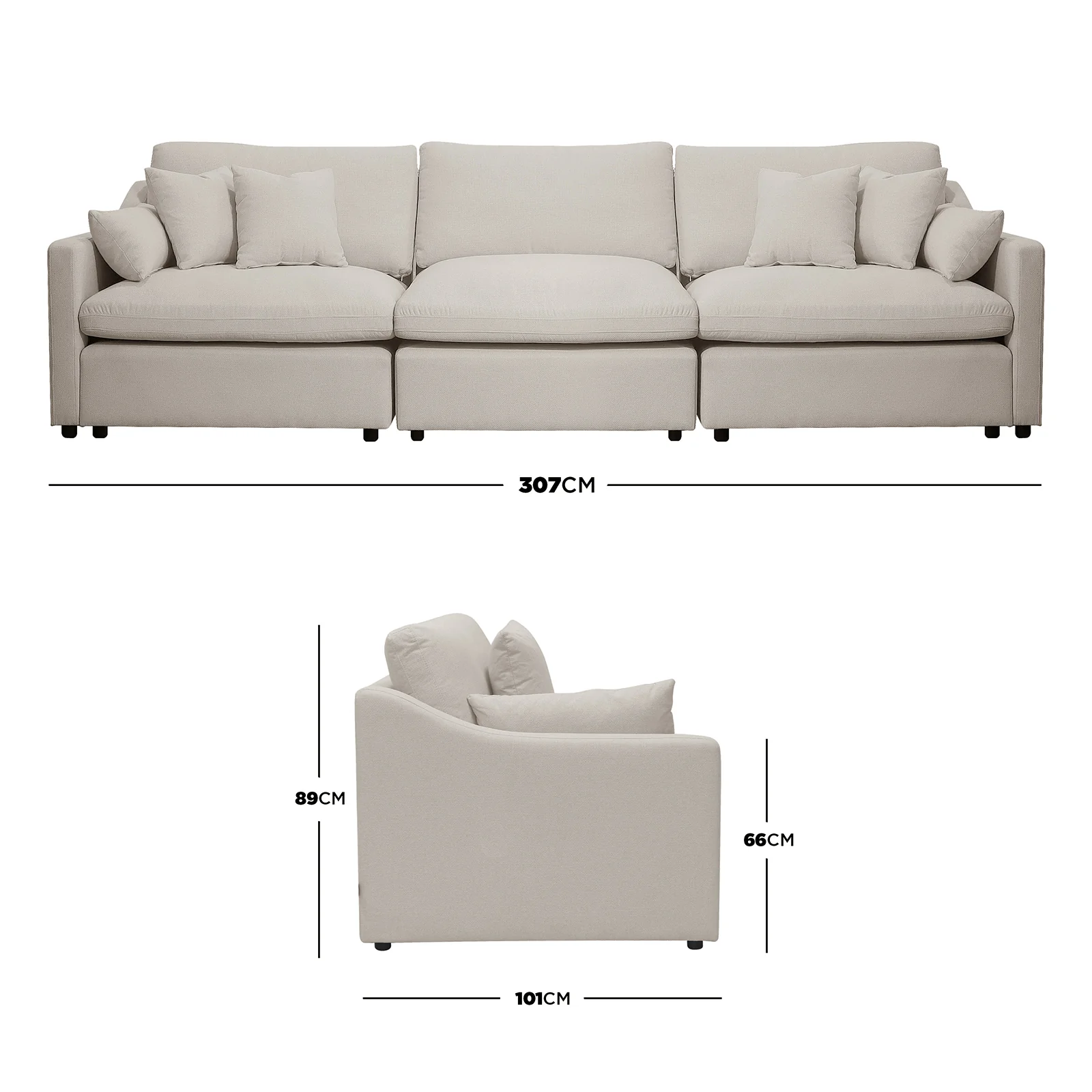 Millie 4 Seater Spill-Resistant Modular Sofa in Light Beige - Image 3