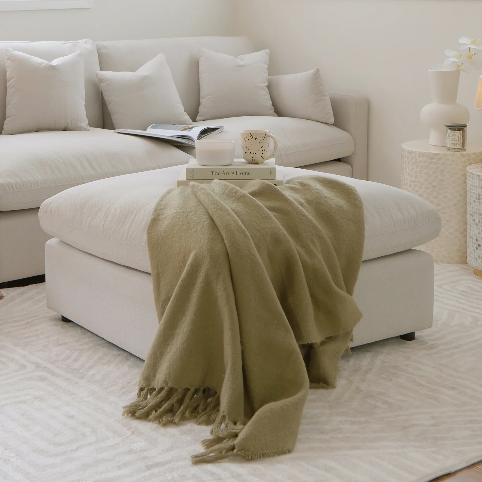 Millie Spill-Resistant Modular Ottoman in Light Beige - Image 2