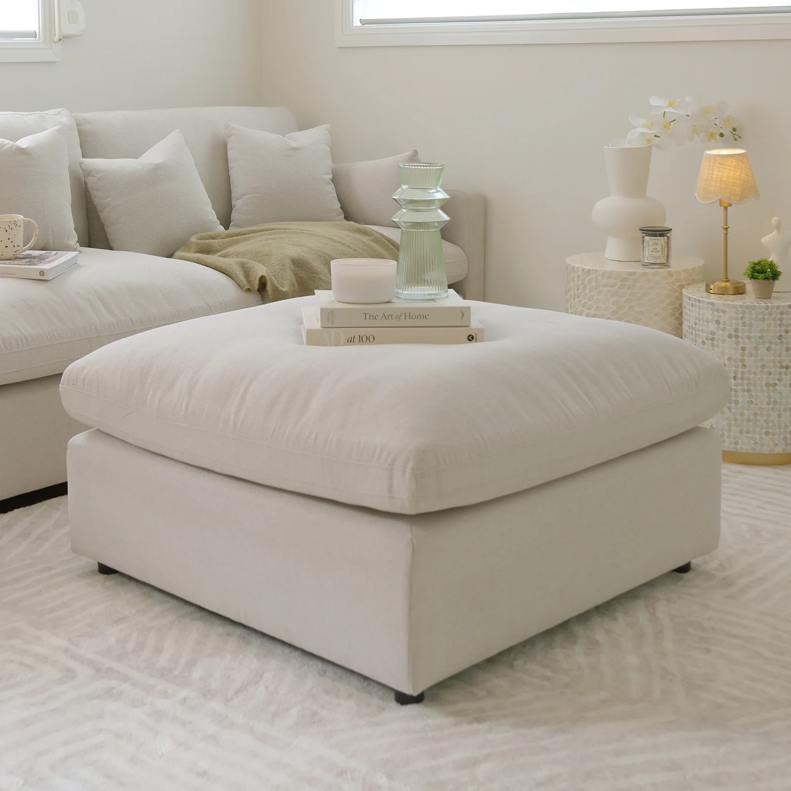 Millie Spill-Resistant Modular Ottoman in Light Beige - Image 4