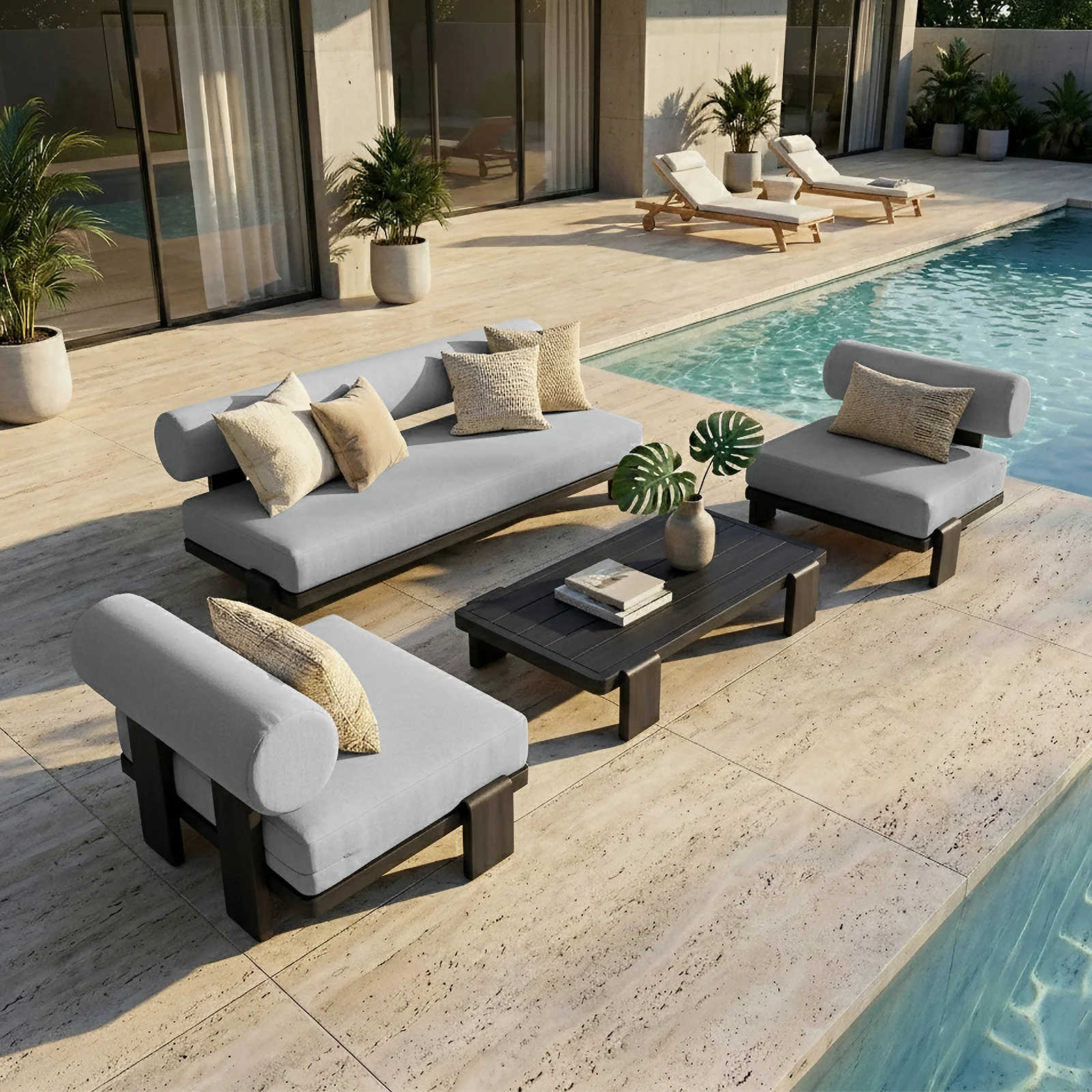 Modica 5 Seater Aluminium Outdoor Sofa Set in Black & Grey - Image 7