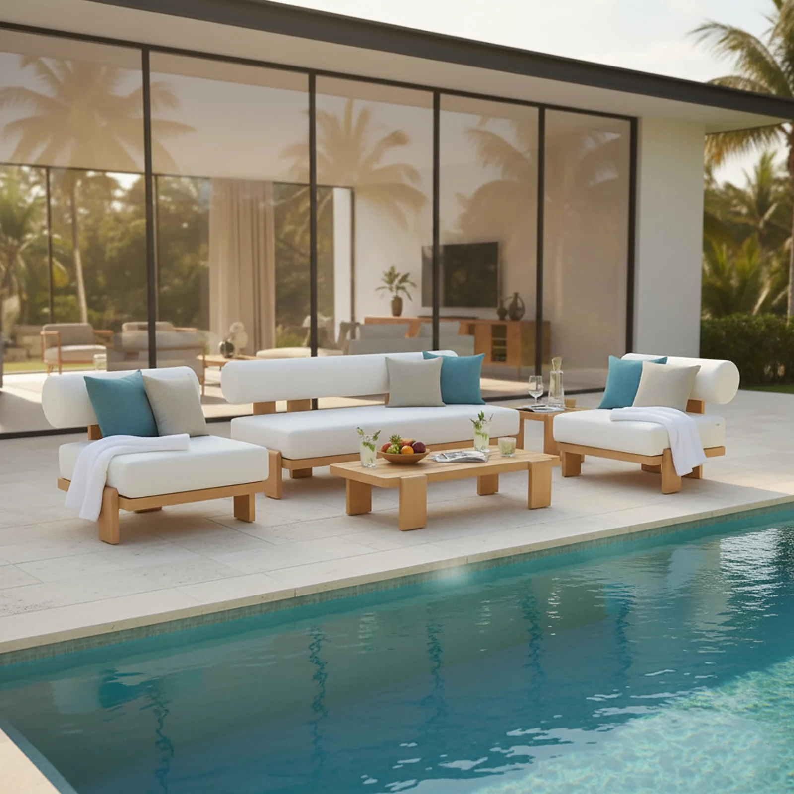 Modica 5 Seater Aluminium Outdoor Sofa Set in White - Image 2
