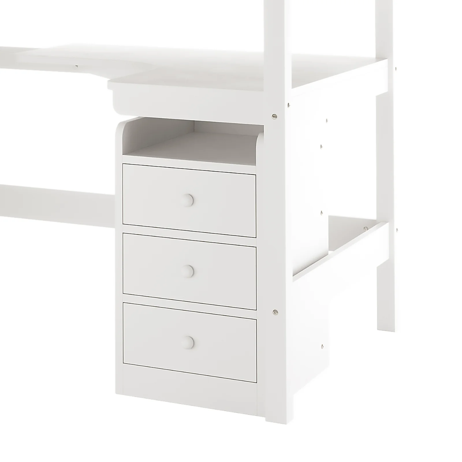 Momo Solid Pine Wood Loft Bed with Desk & Storage in White - Image 7