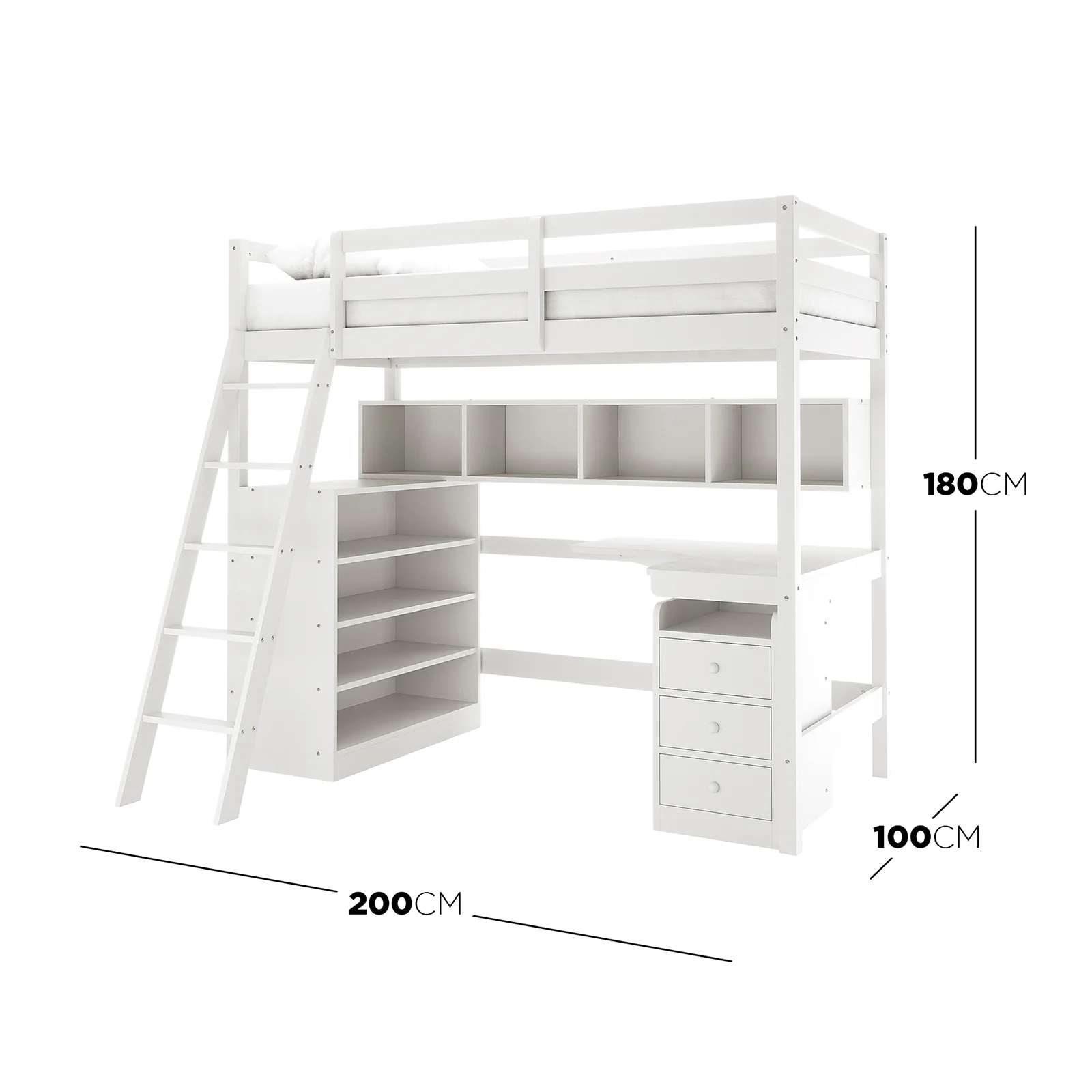 Momo & Thermis Single Loft Bed & Mattress Set in White - Image 3