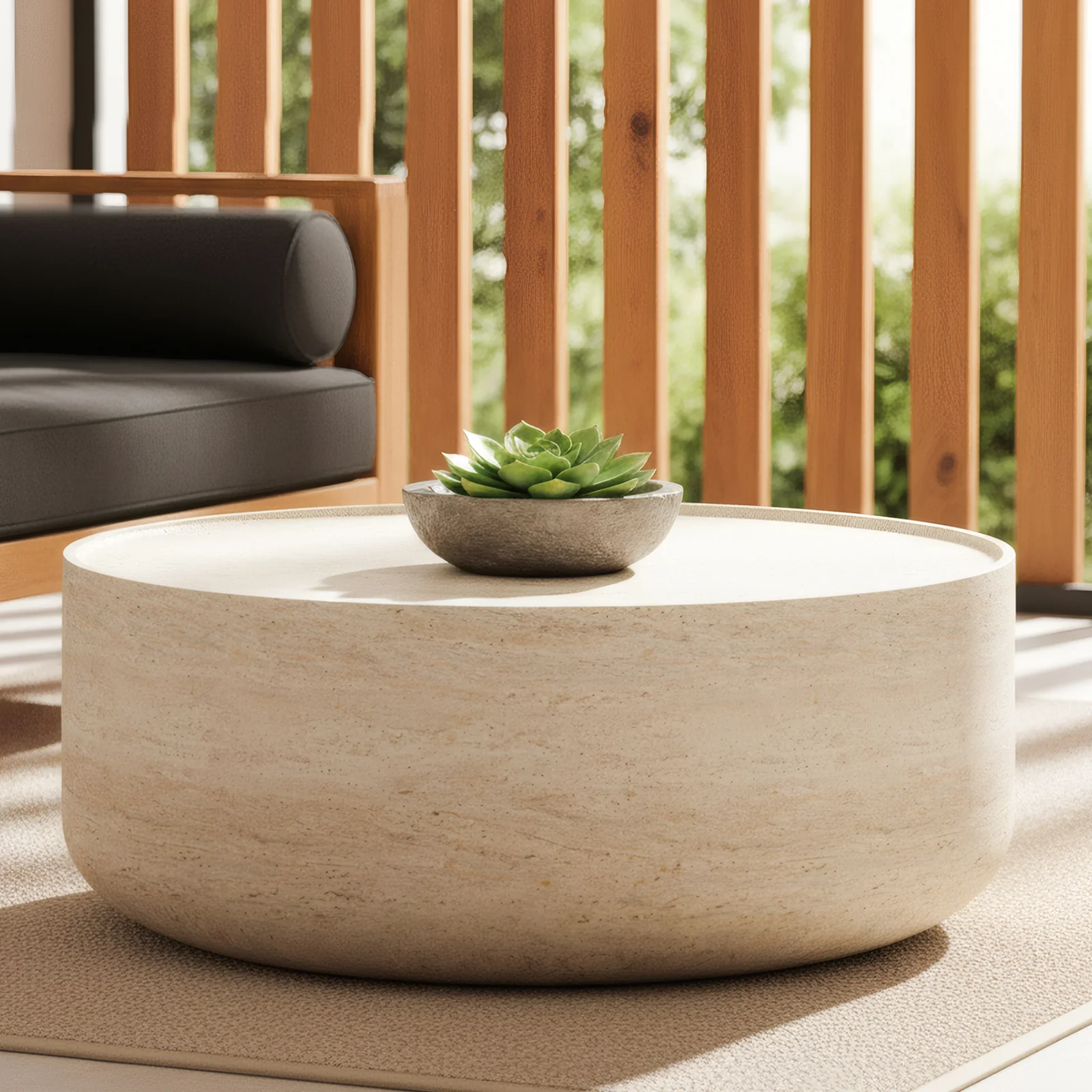 Myrtle 80cm Outdoor Concrete Coffee Table in Beige - Image 2