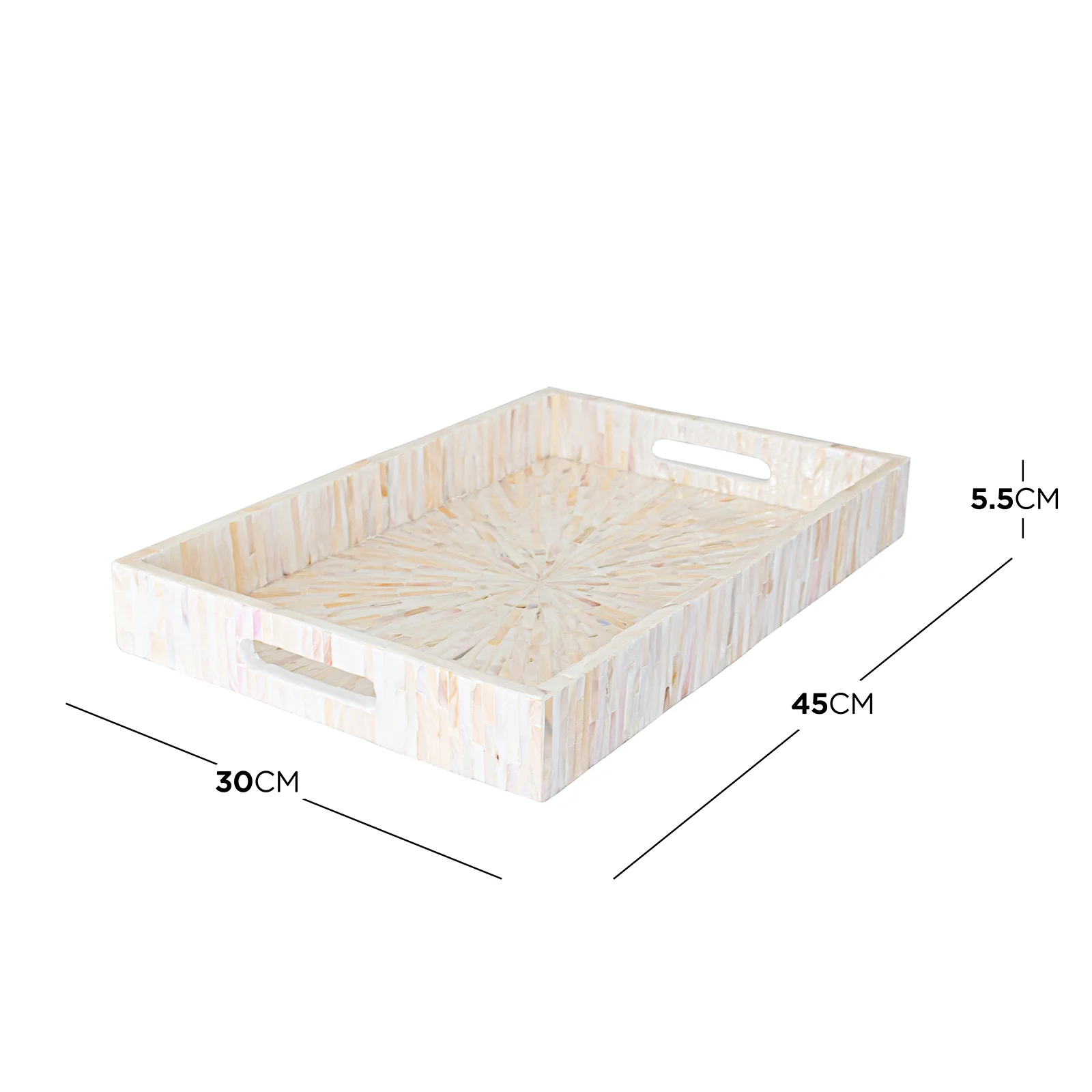 Nanaya 45cm Mother of Pearl Decorative Tray in Cream Beige - Image 3
