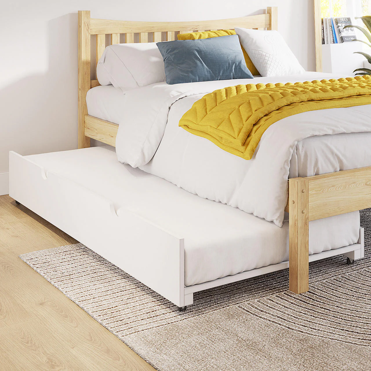 Narell Single Natural Pine Trundle Bed in White - Image 2