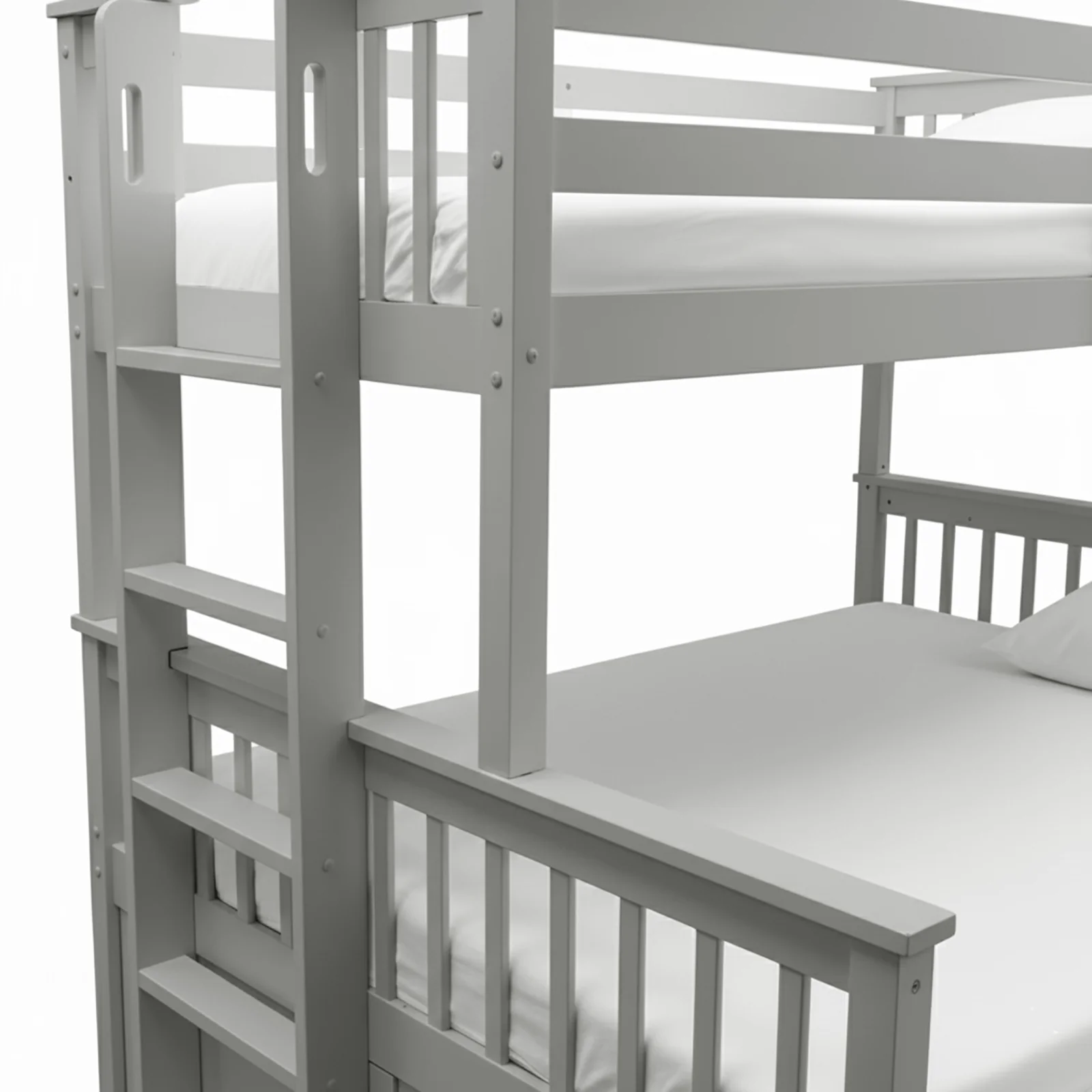 Nash Solid Wood Triple Bunk Bed with Storage Trundle in Grey - Image 4