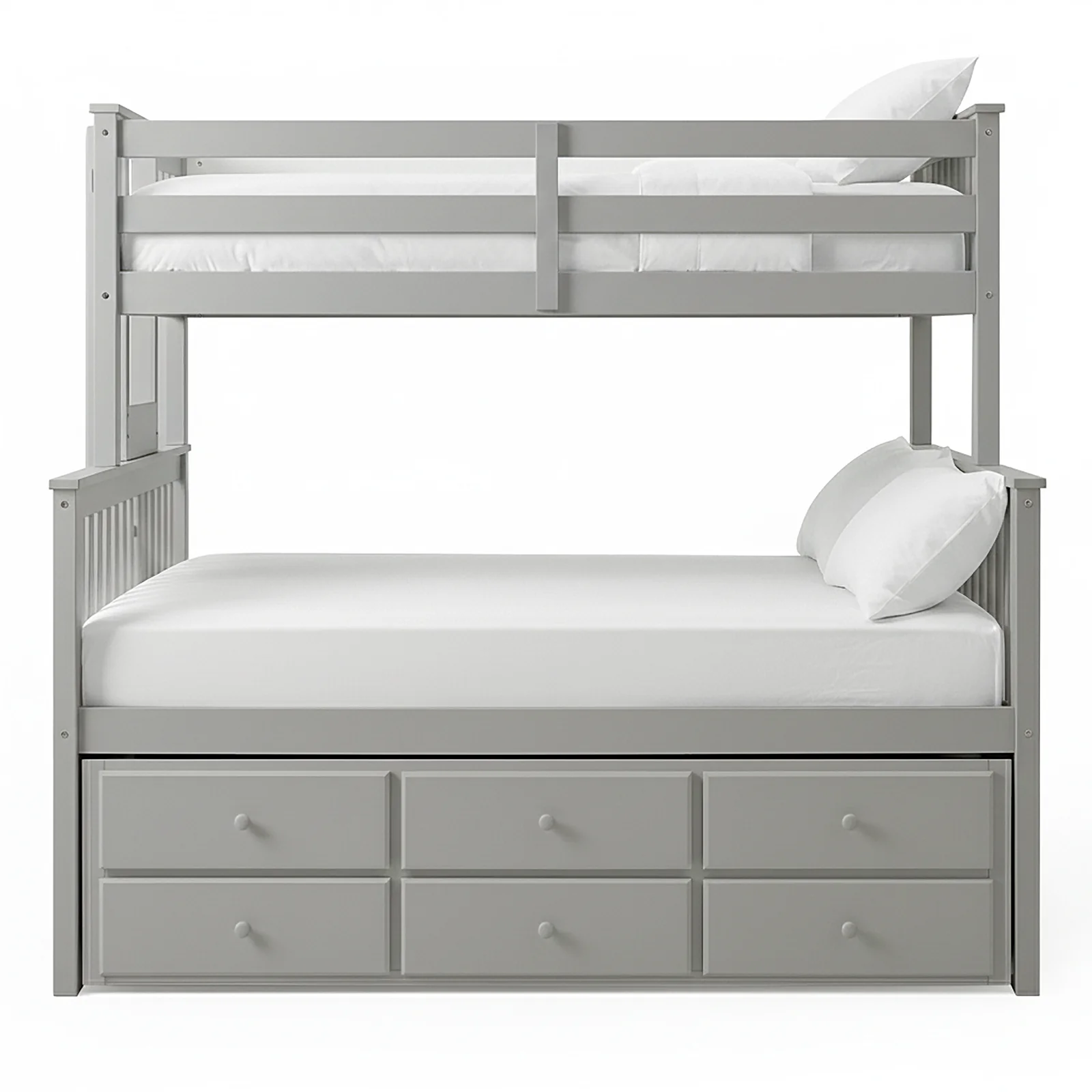 Nash Solid Wood Triple Bunk Bed with Storage Trundle in Grey - Image 8