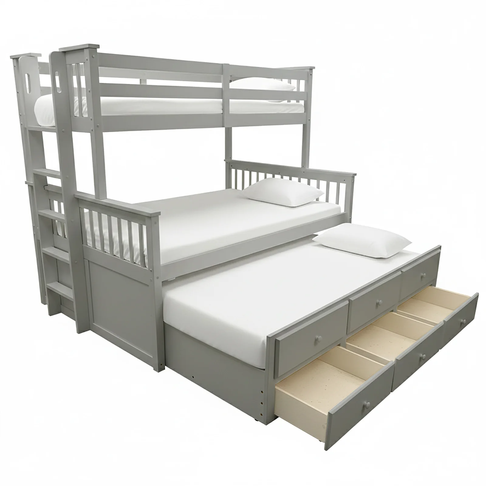 Nash Solid Wood Triple Bunk Bed with Storage Trundle in Grey - Image 9