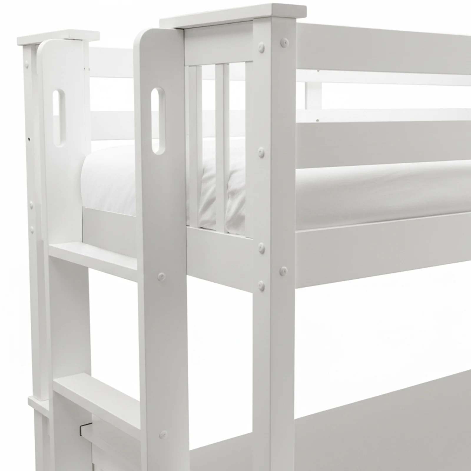Nash Solid Wood Triple Bunk Bed with Storage Trundle in White - Image 3