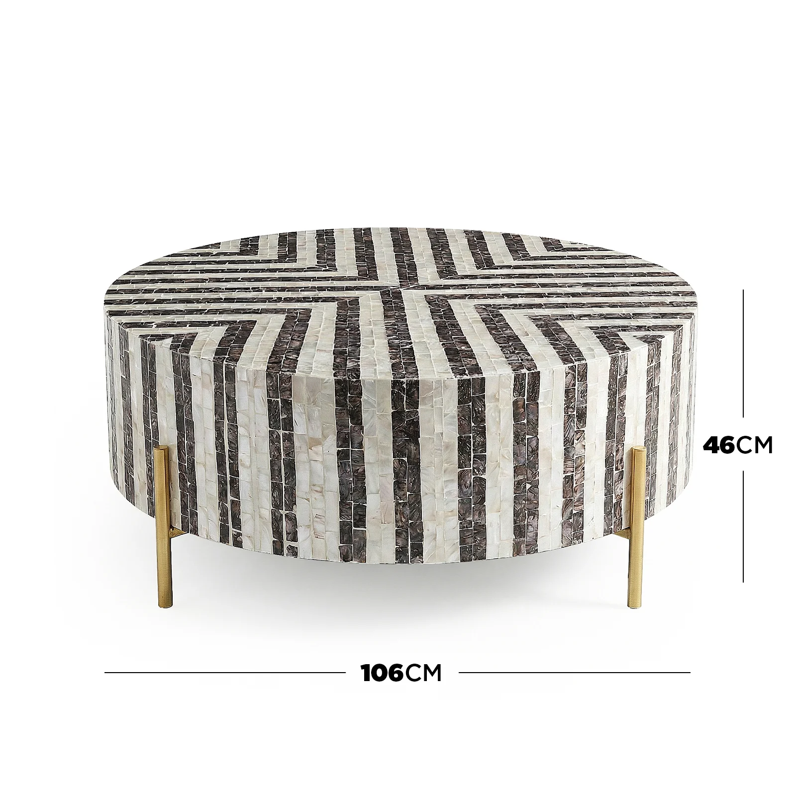 Naya Round Mother of Pearl Coffee Table in Bone Stripes - Image 5