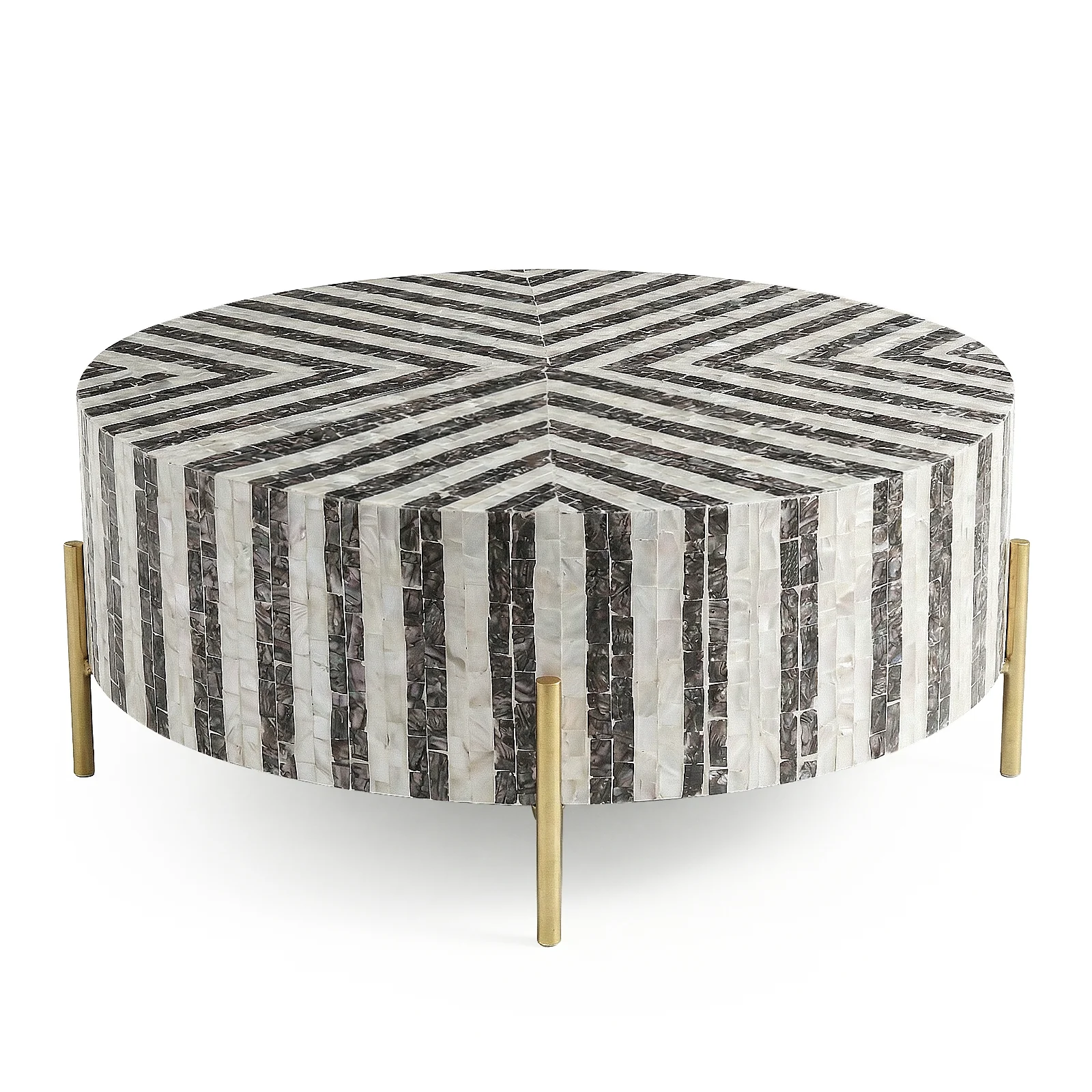 Naya Round Mother of Pearl Coffee Table in Bone Stripes - Image 8