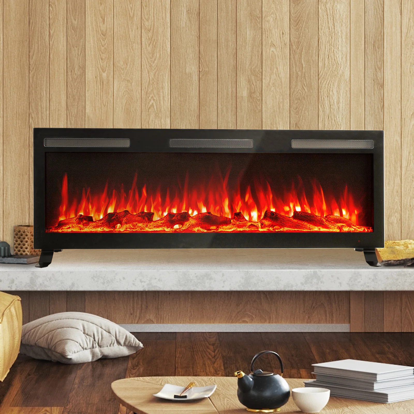 Nebraska 1500W Wall Mounted LED Electric Fireplace in Black - Image 4