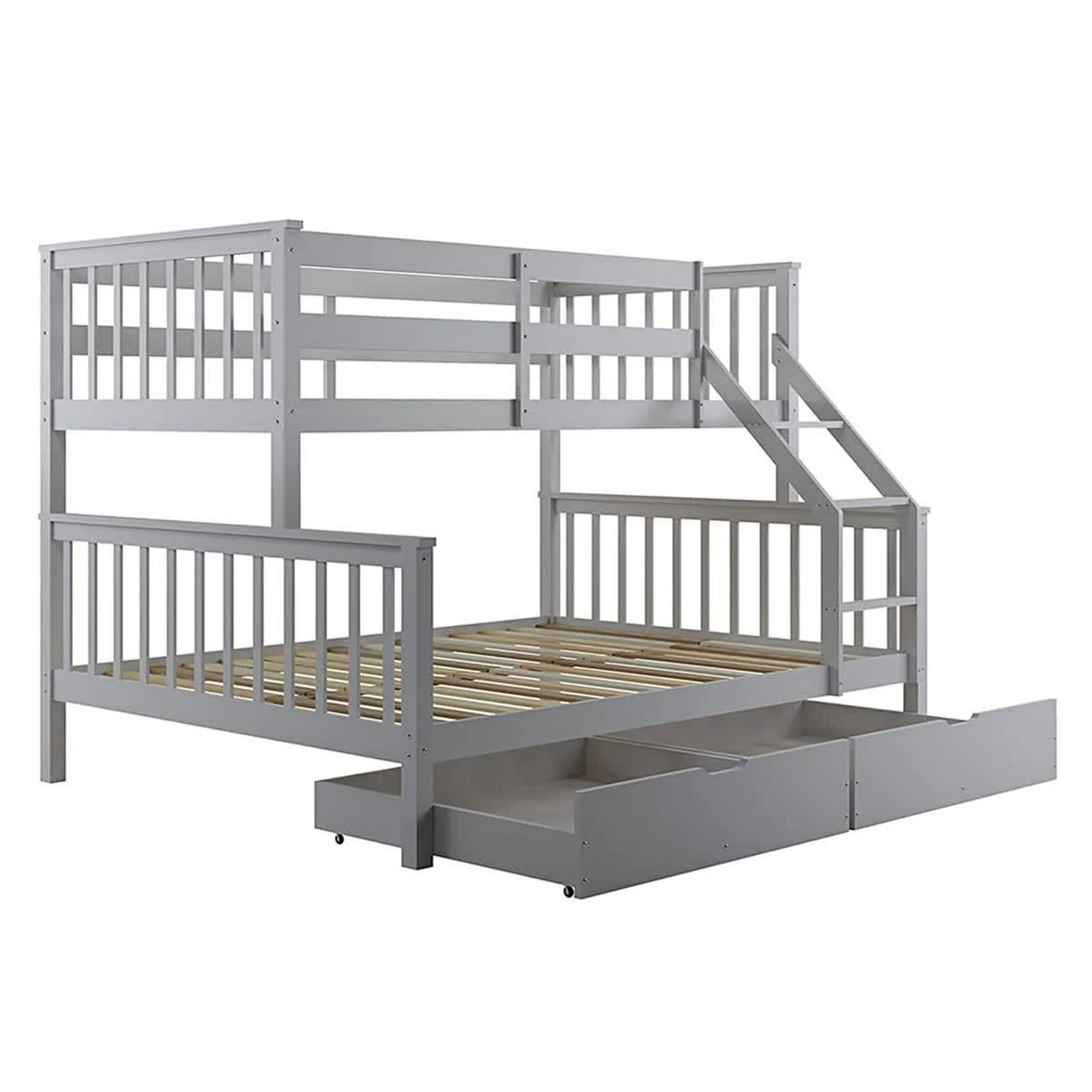 Nero Natural Pine Wood Bunk Bed with Twin Drawers in Grey - Image 5