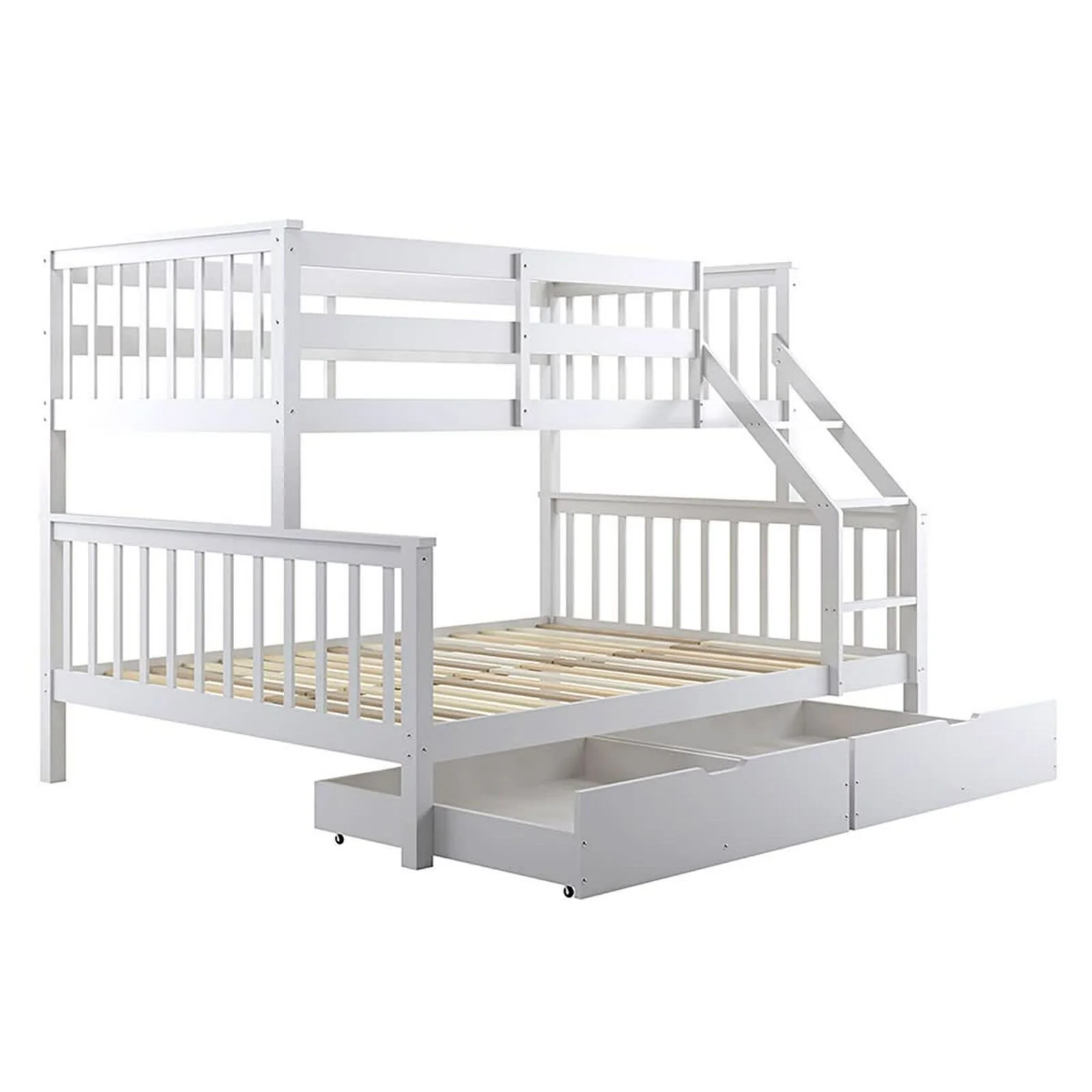 Nero Natural Pine Wood Bunk Bed with Twin Drawers in White - Image 5