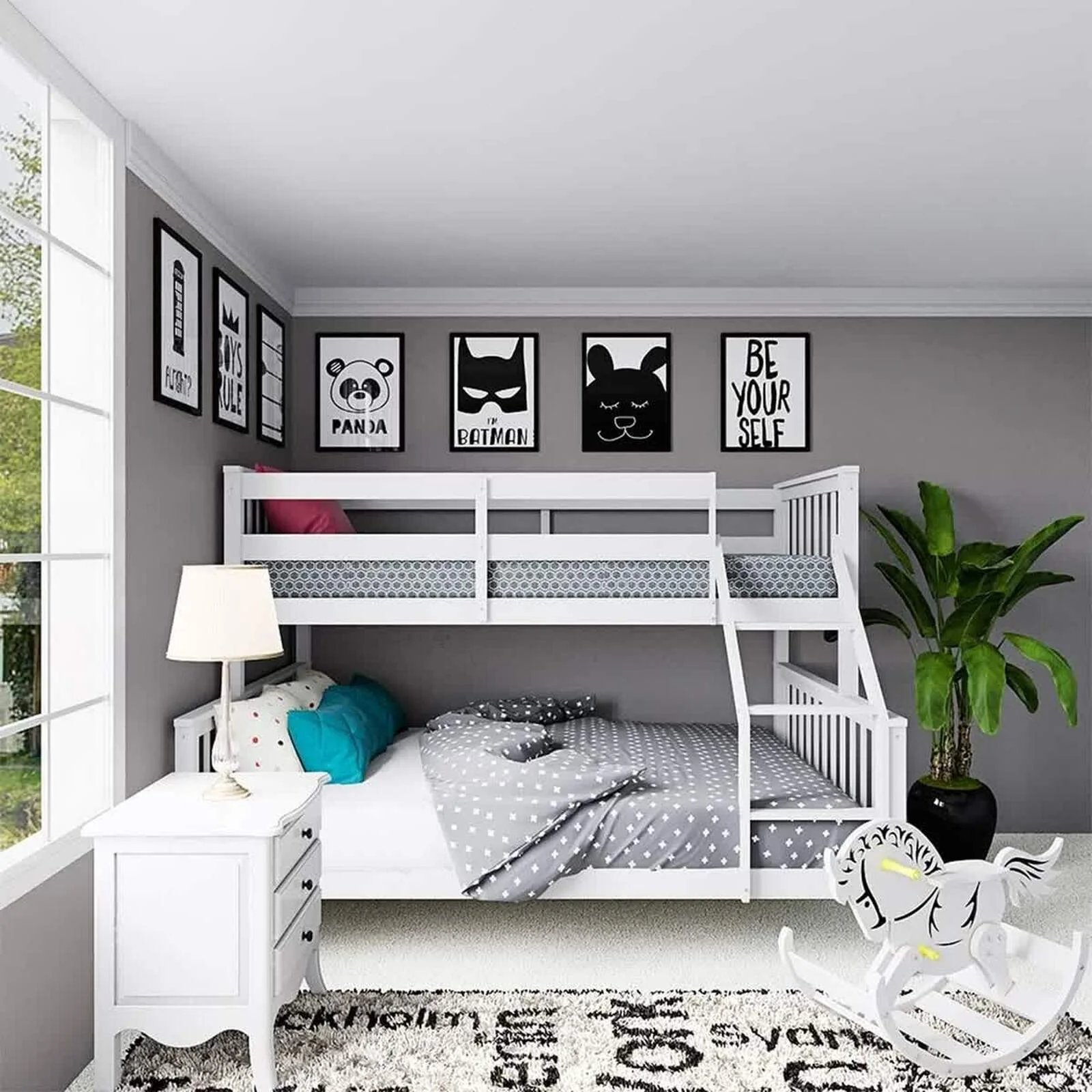 Nero Natural Pine Wood Triple Bunk Bed in White - Image 3
