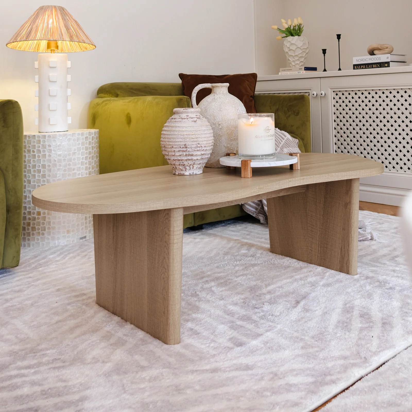 Nicole 120cm Coffee Table with Organic Curve in Natural - Image 3