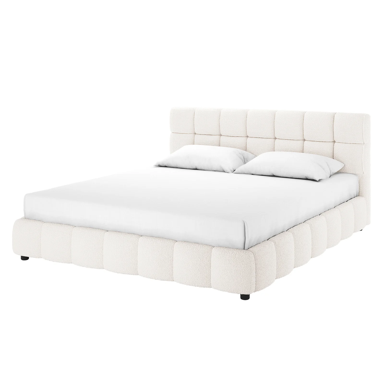 Nikias King Boucle Fabric Bed Frame in Cream White