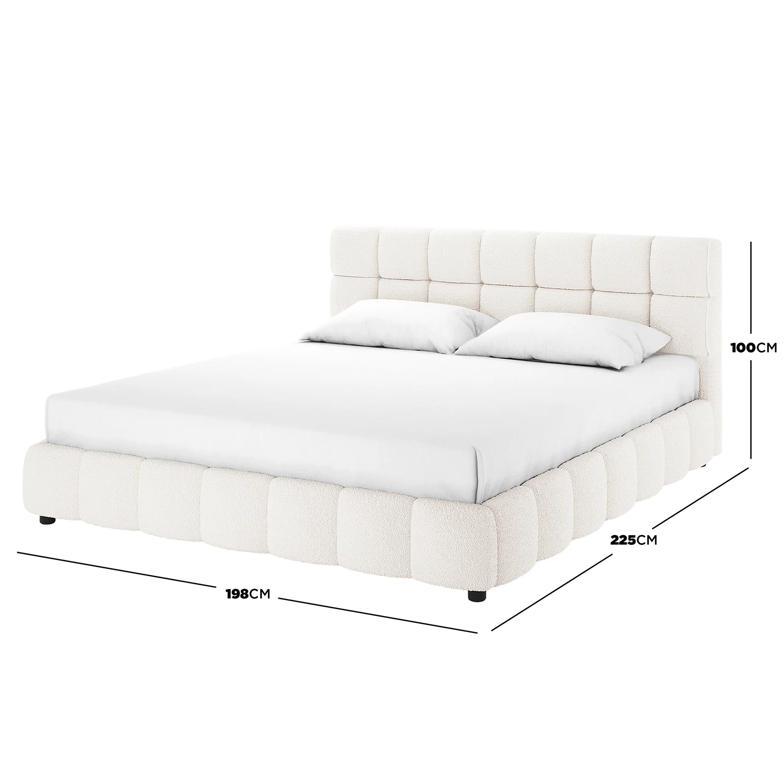 Nikias King Boucle Fabric Bed Frame in Cream White - Image 3