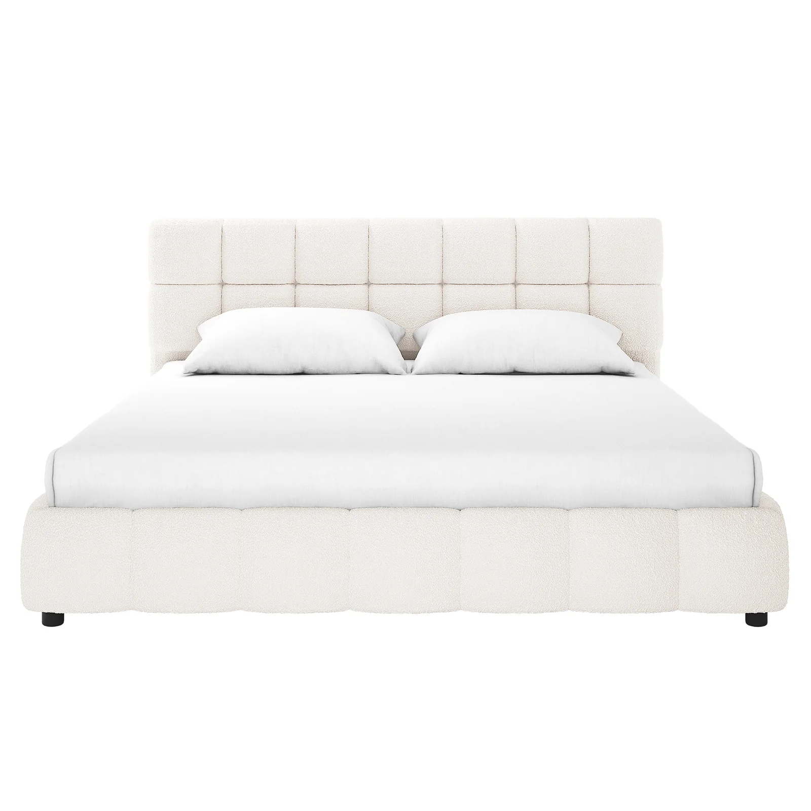 Nikias King Boucle Fabric Bed Frame in Cream White - Image 4