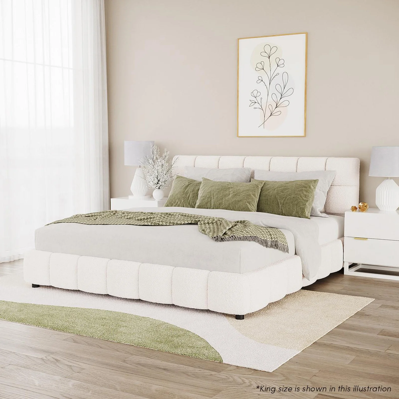 Nikias Super King Boucle Fabric Bed Frame in Cream White - Image 2