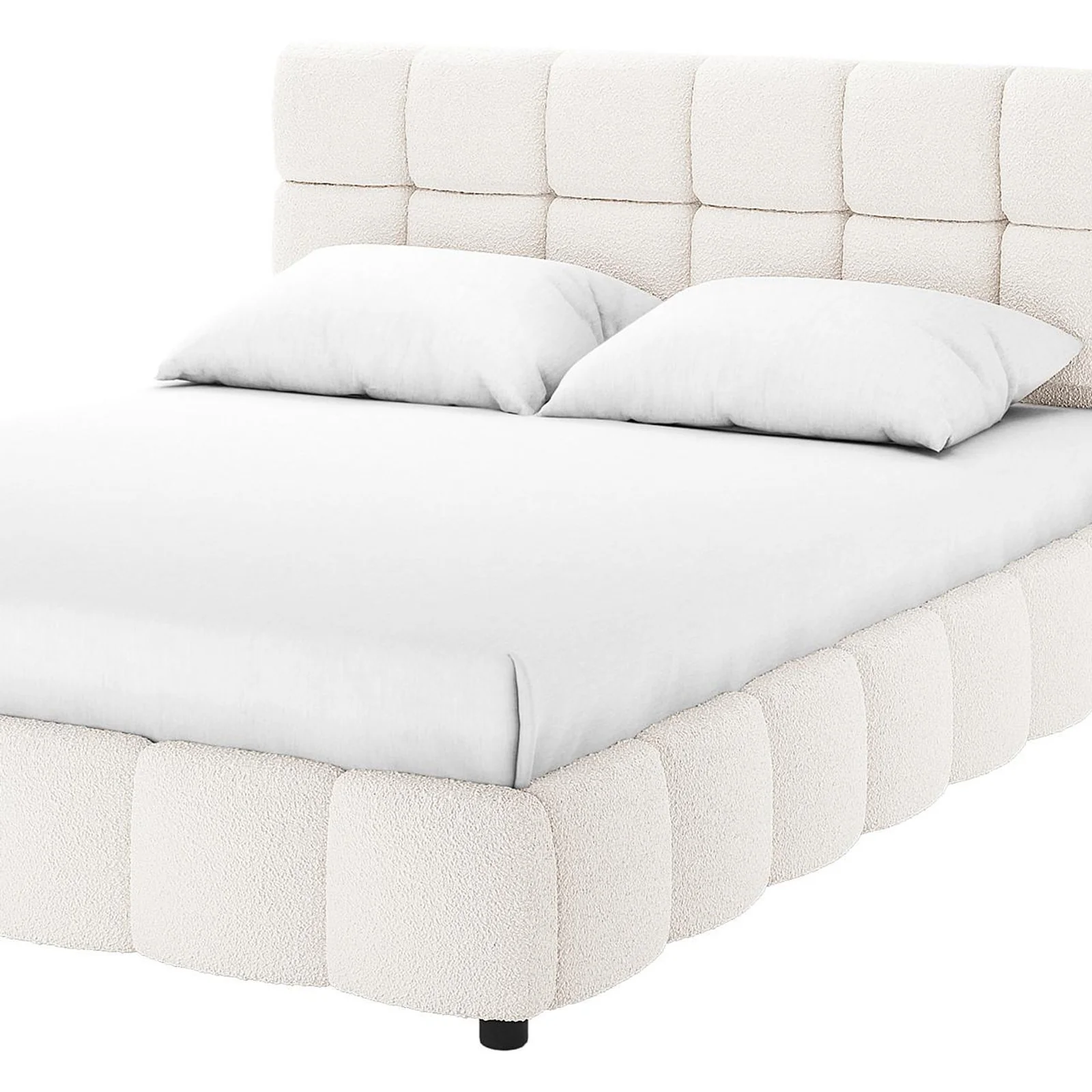 Nikias Super King Boucle Fabric Bed Frame in Cream White - Image 9