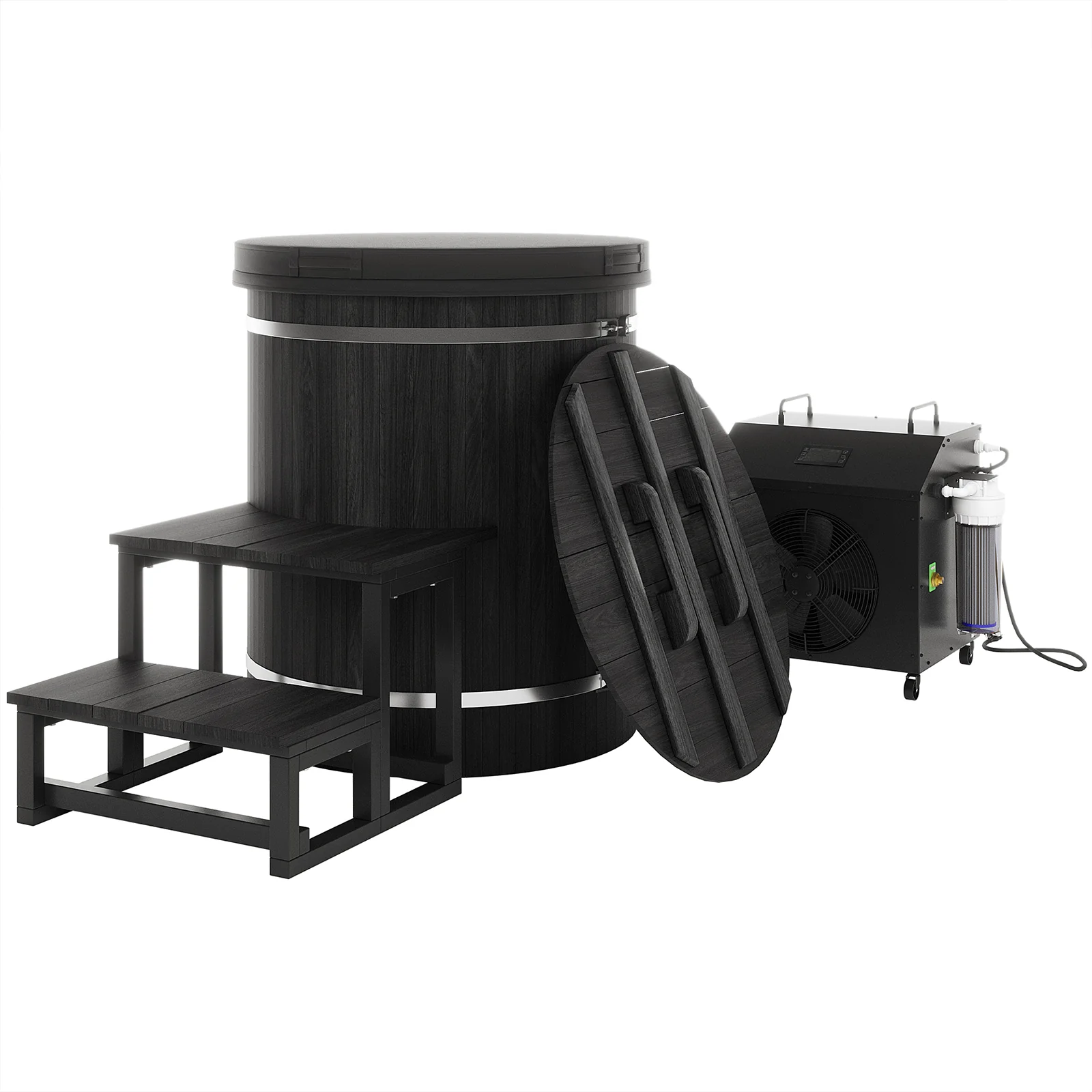 Noni 1-Person Outdoor Ice Bath with 1HP Chiller in Black