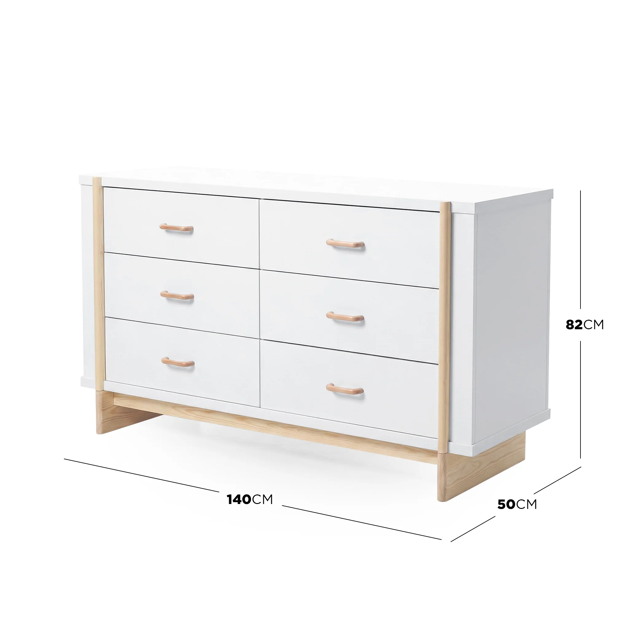Nooki 6 Drawer Lowboy Dresser in White and Natural - Image 3