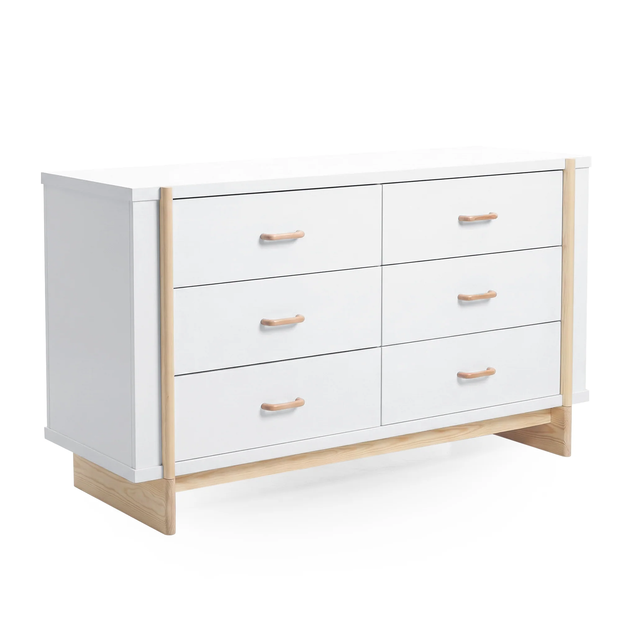 Nooki 6 Drawer Lowboy Dresser in White and Natural - Image 7