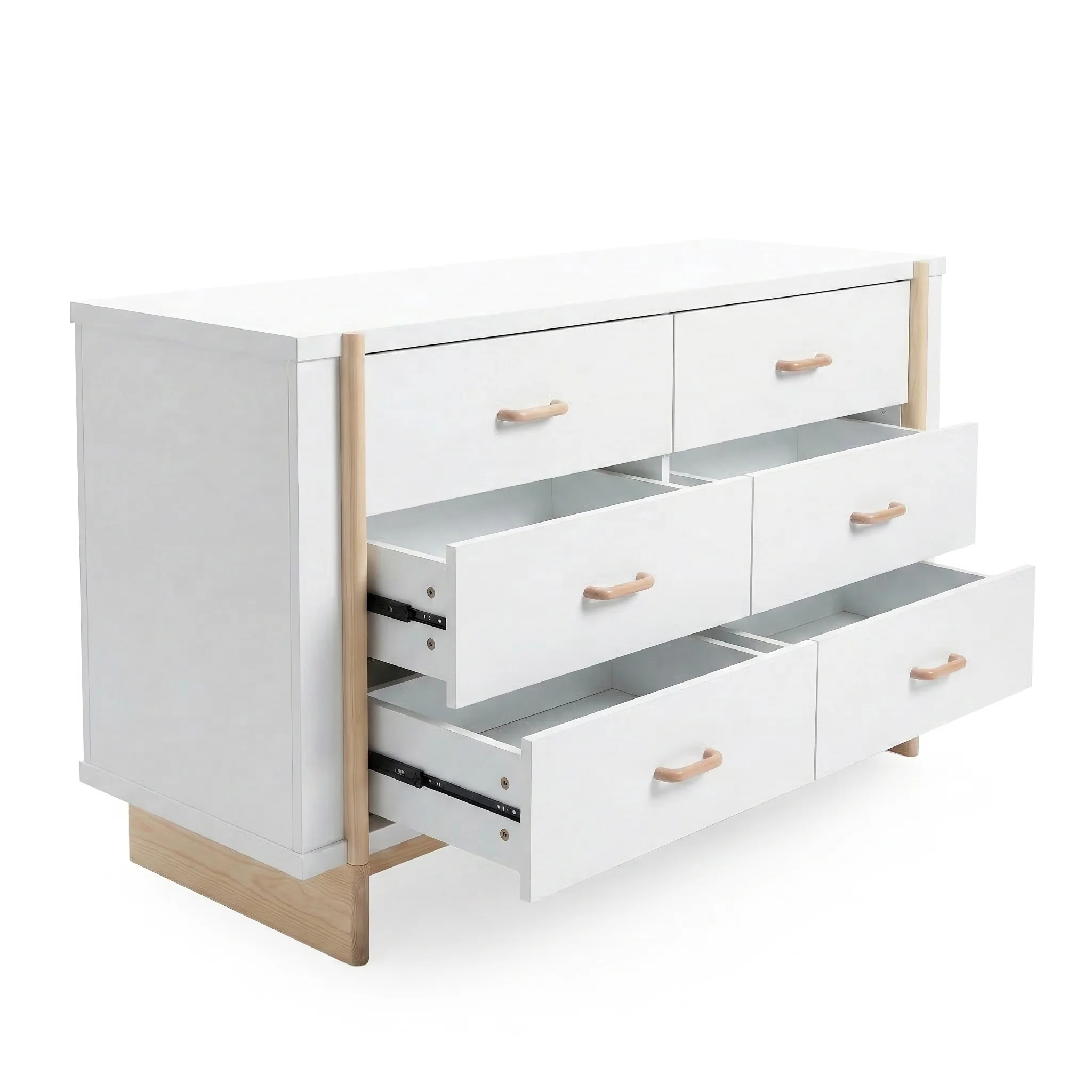 Nooki 6 Drawer Lowboy Dresser in White and Natural - Image 8