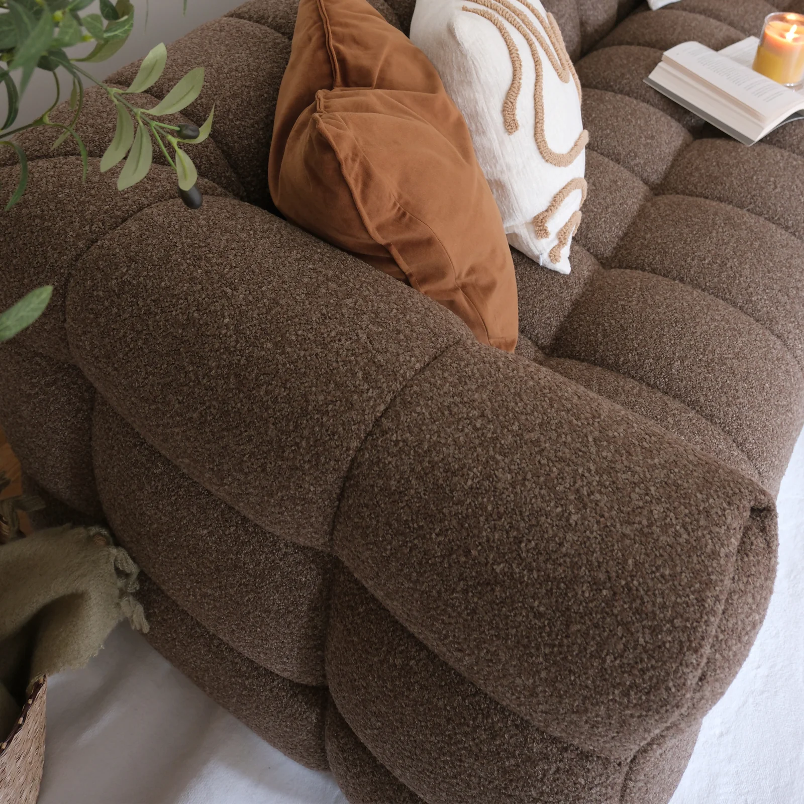 Norah 3 Seater Boucle Sofa in Chocolate Brown - Image 4