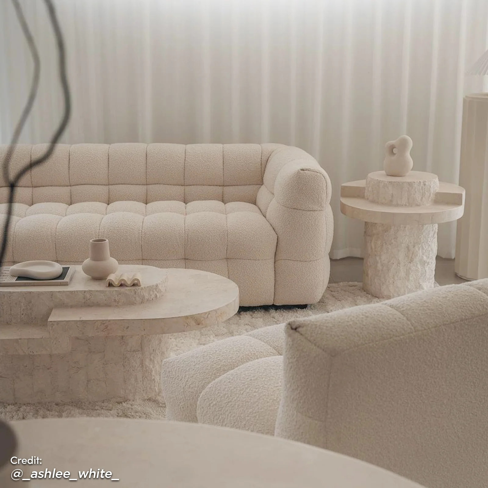 Norah 3 Seater Boucle Sofa in Cream White - Image 5