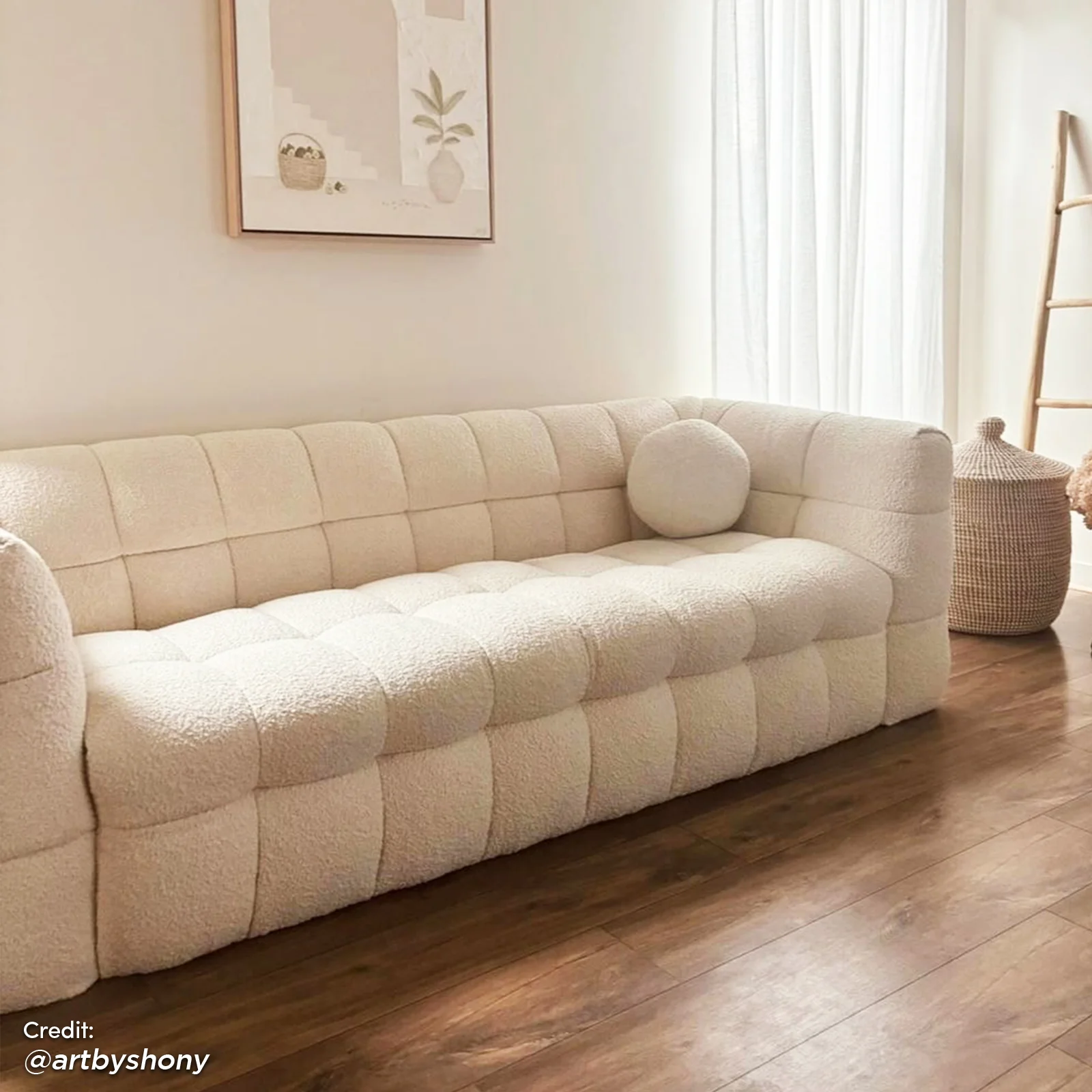 Norah 3 Seater Boucle Sofa in Cream White - Image 6