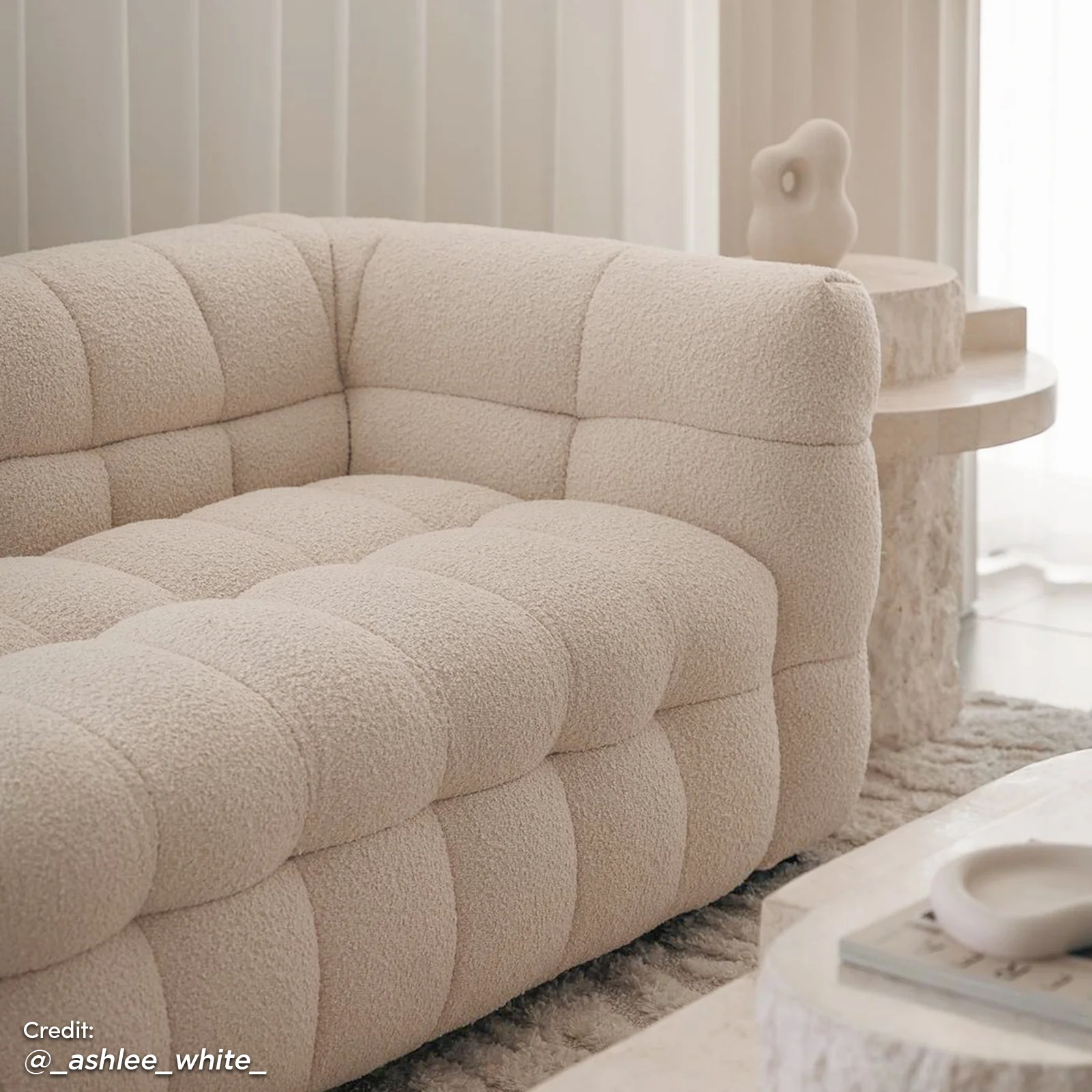 Norah 3 Seater Boucle Sofa in Cream White - Image 7