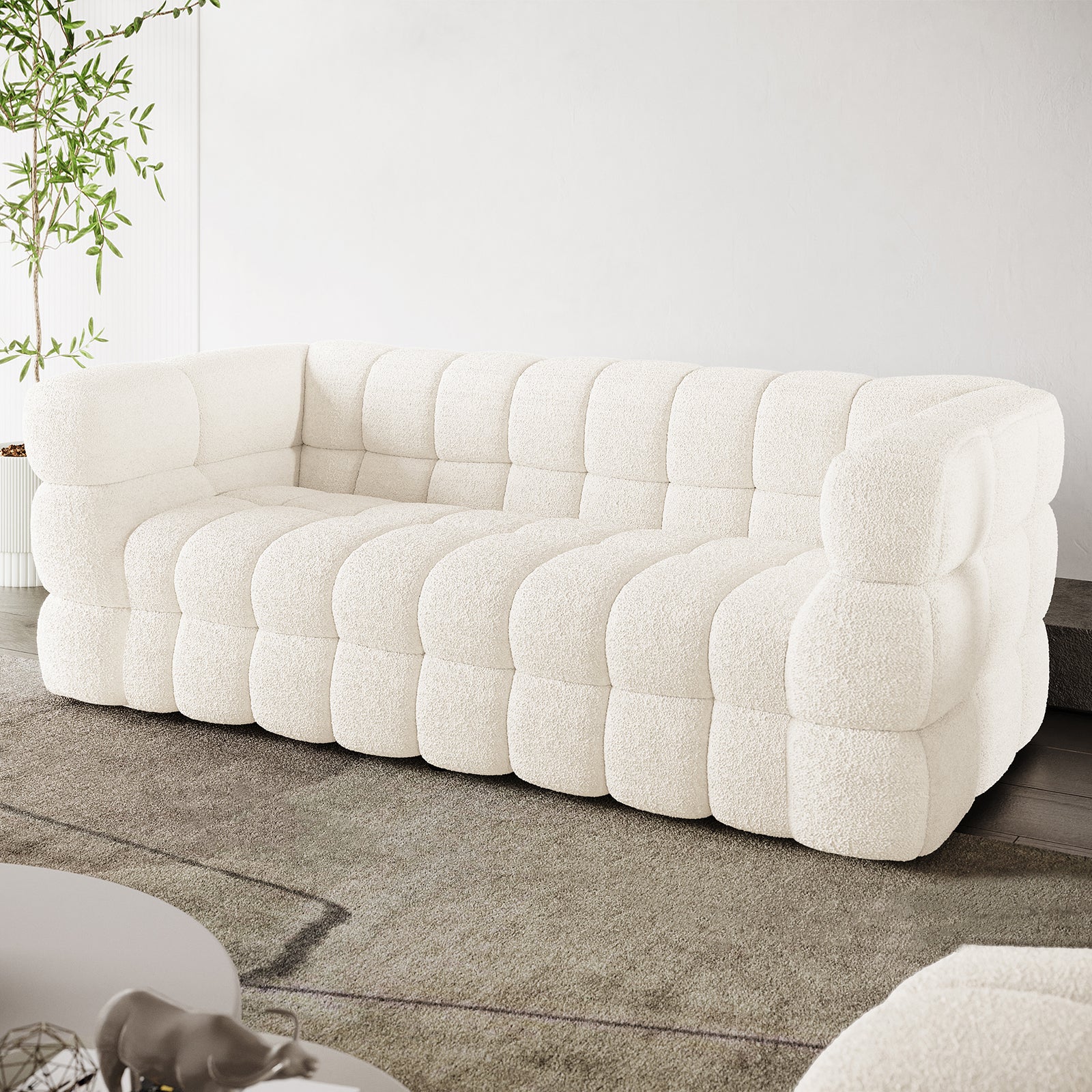 Norah 3 Seater Boucle Sofa in Cream White - Image 8