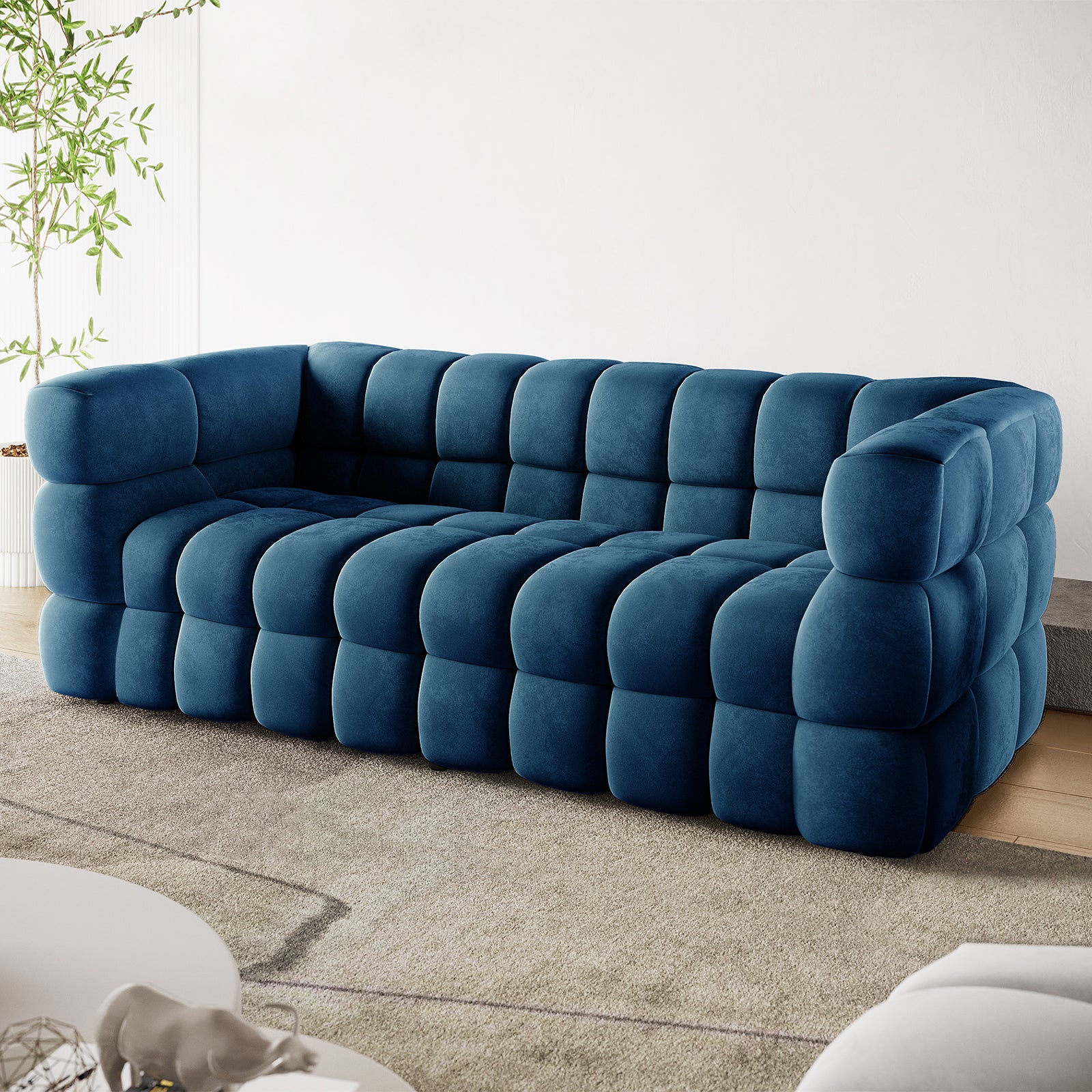 Norah 3 Seater Velvet Sofa in Blue - Image 2
