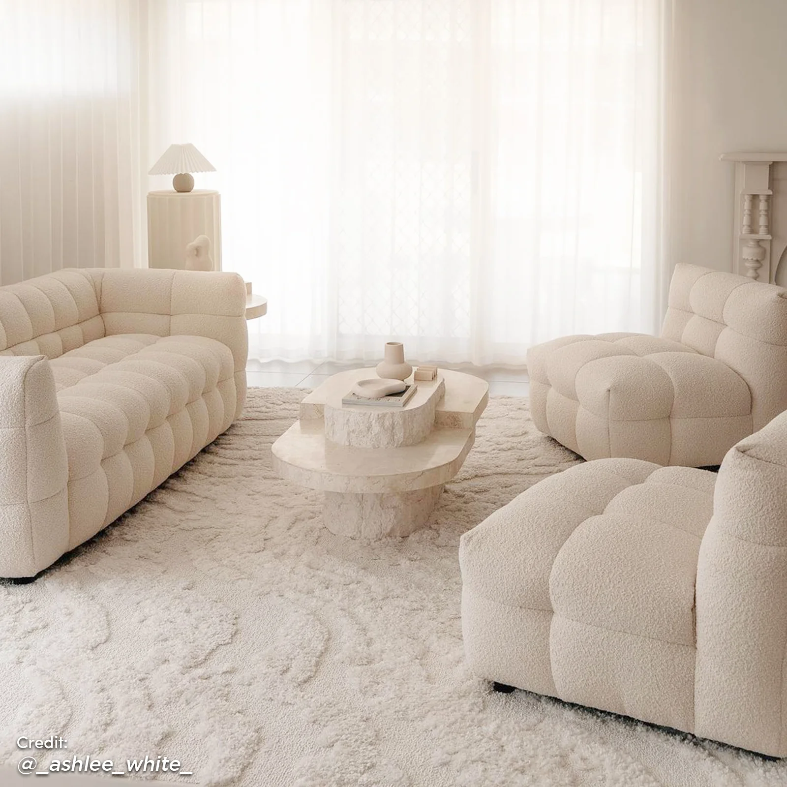 Norah 5 Seater Boucle Fabric Sofa Set in Cream White - Image 2