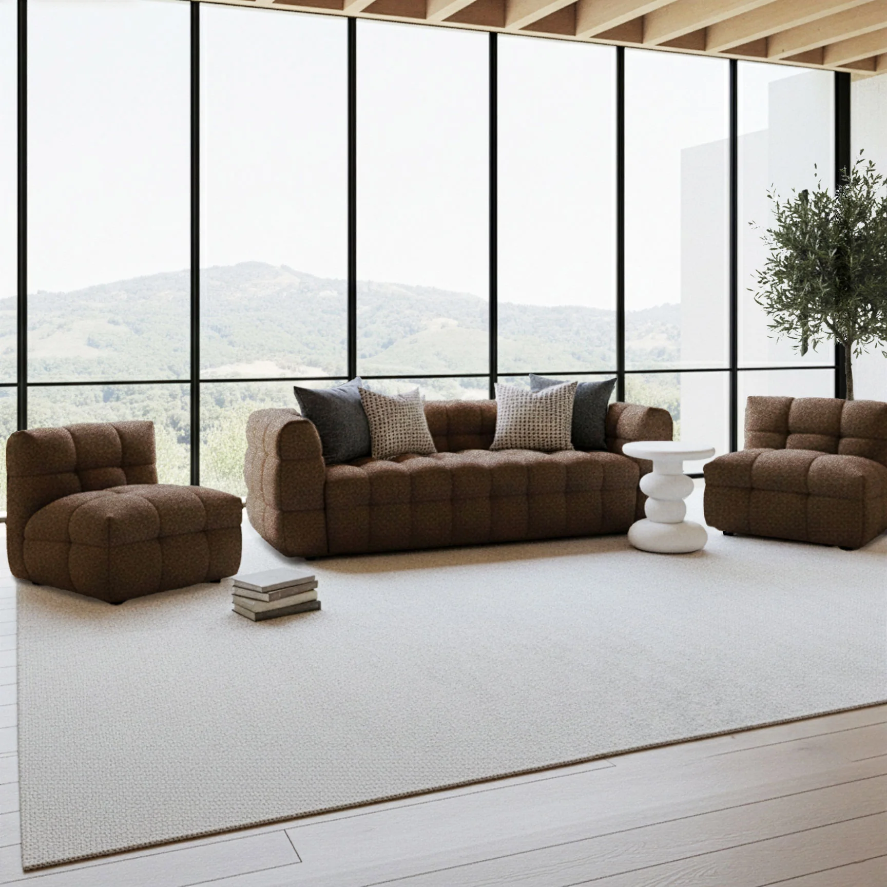 Norah 5-Seater Boucle Sofa Set with Armless Chairs in Chocolate Brown - Image 2